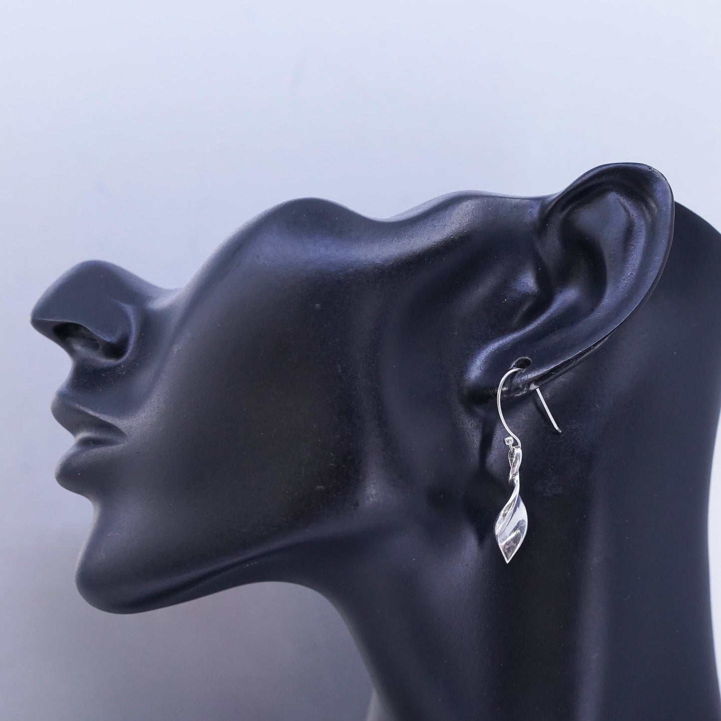 Vintage Sterling 925 silver handmade twisted leaf earrings