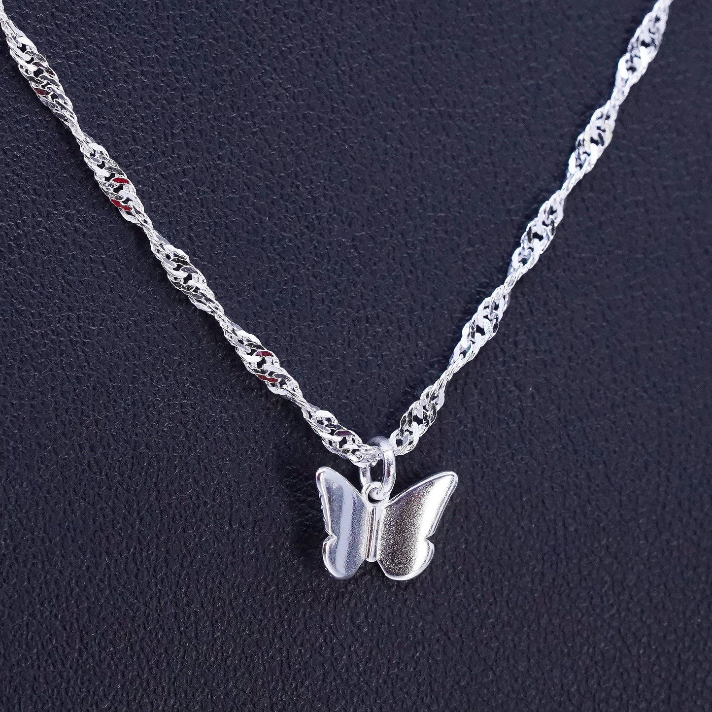 16+1.5” Sterling 925 silver twisted curb chain necklace with butterfly pendant