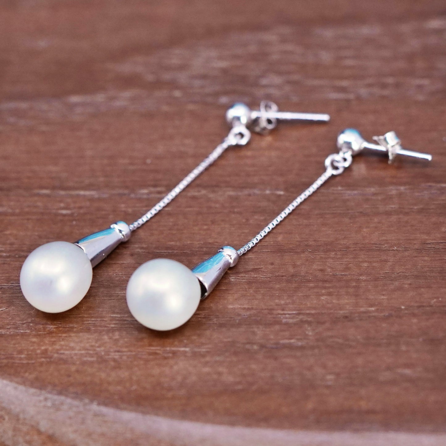 Vintage Sterling silver handmade earrings, 925 hooks with pearl