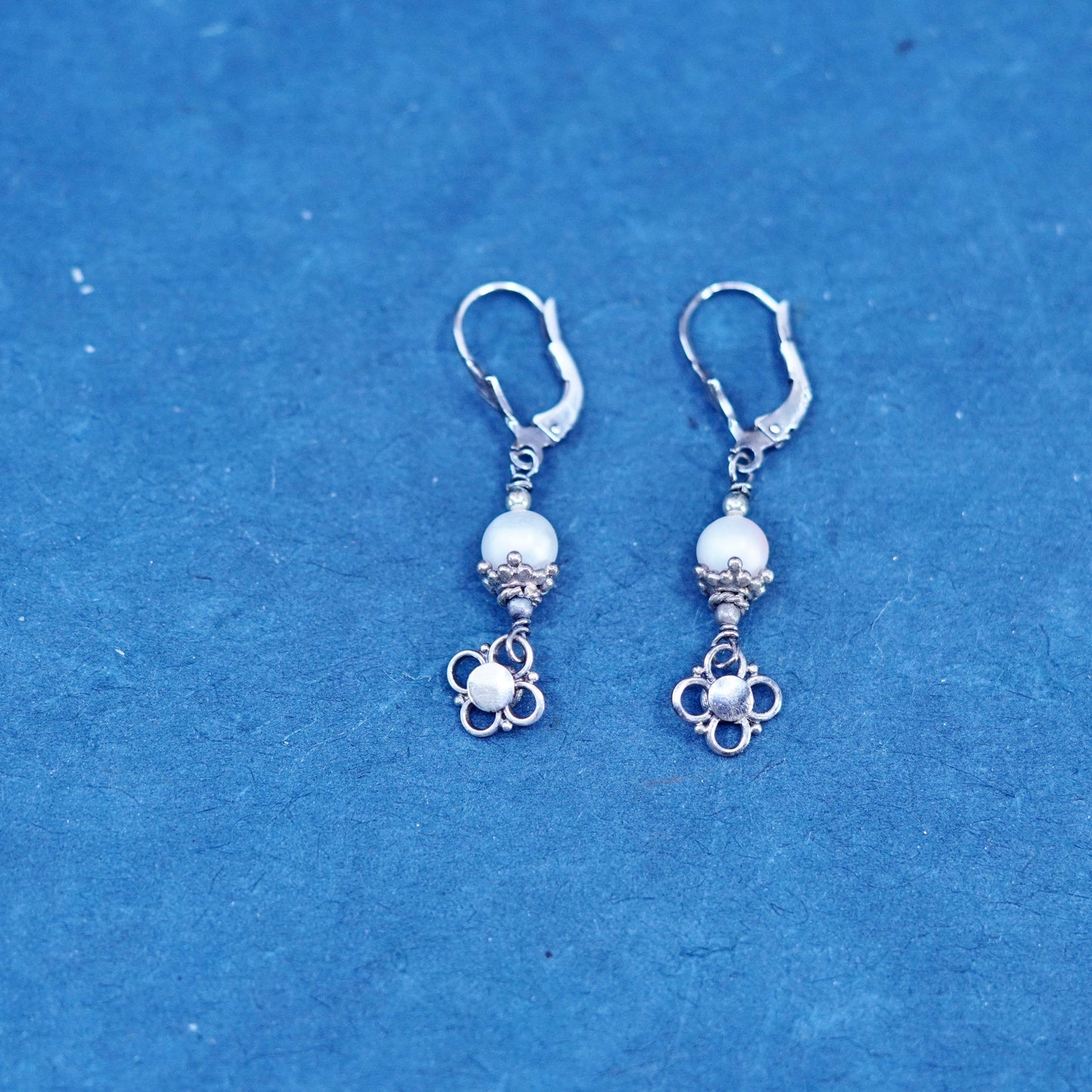 Vintage Sterling silver 925 handmade earrings with pearl and dangles