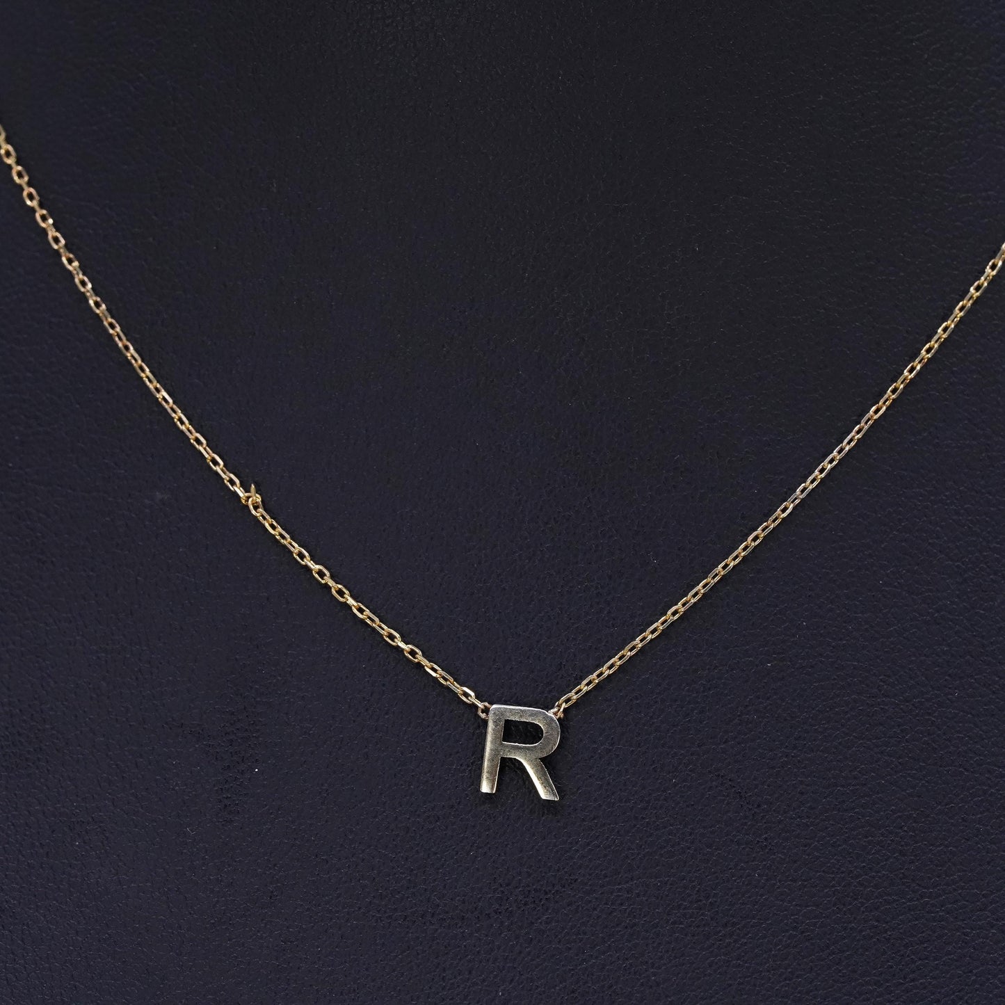 14”, gold plated Sterling silver necklace, 925 circle chain alphabet R pendant