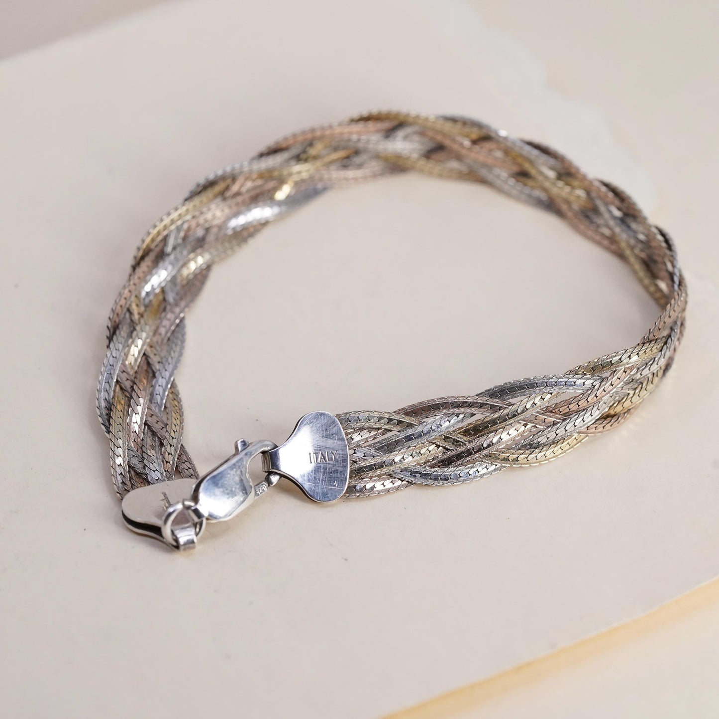7” Dyadema Italian multi 6 strands sterling silver bracelet, 925 woven chains