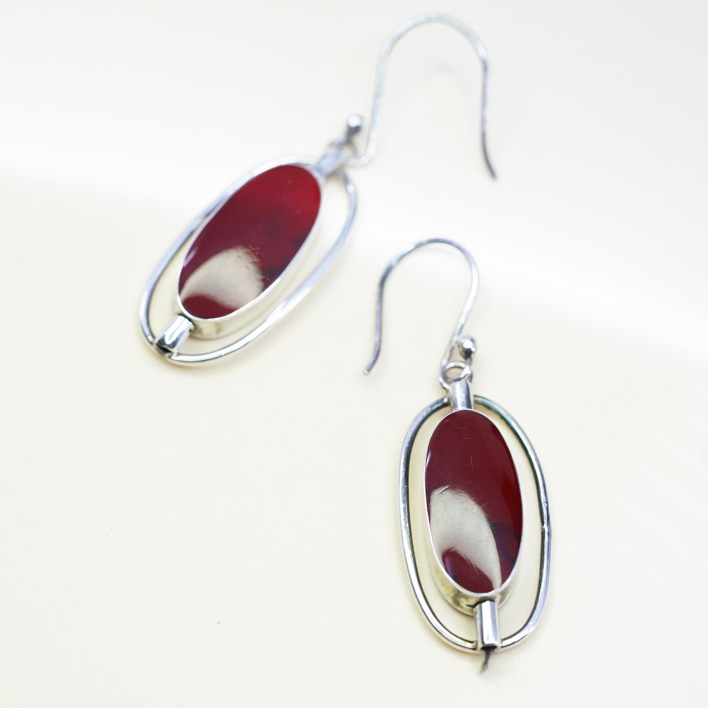 Mexican double sided spinner sterling 925 silver earrings, black red onyx