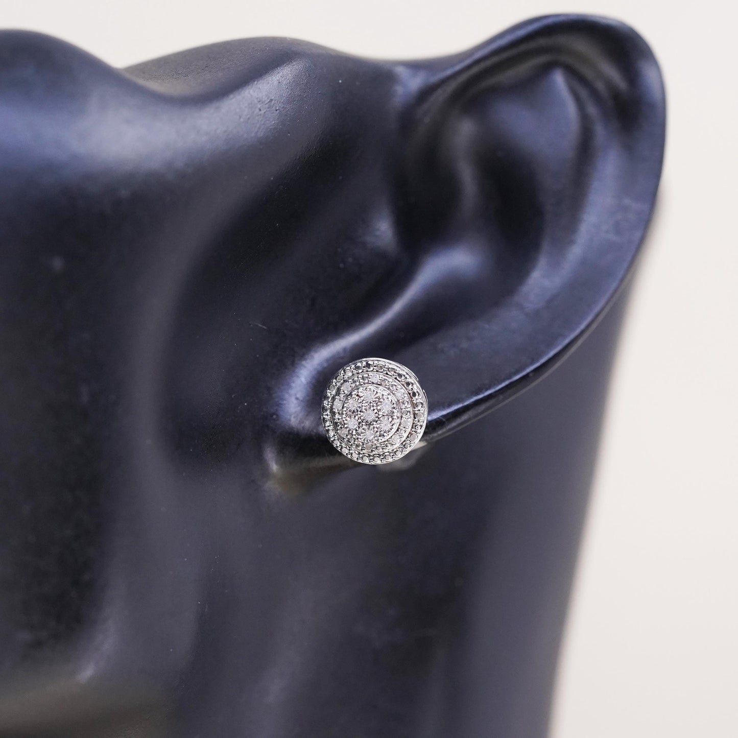 Vintage handmade single earring. Sterling 925 silver stud with cluster diamonds