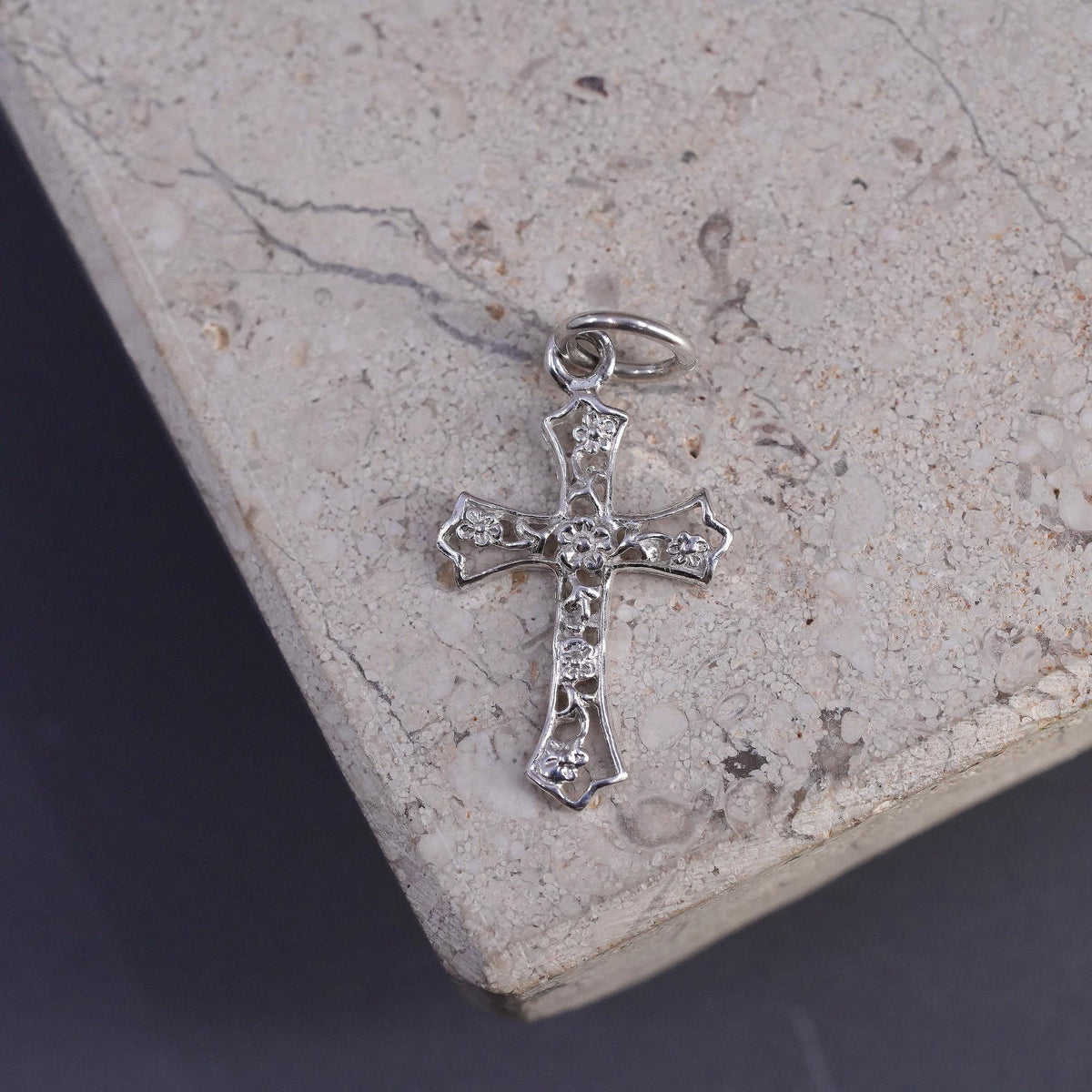 Vintage Sterling silver Handmade charm, 925 filigree cross pendant