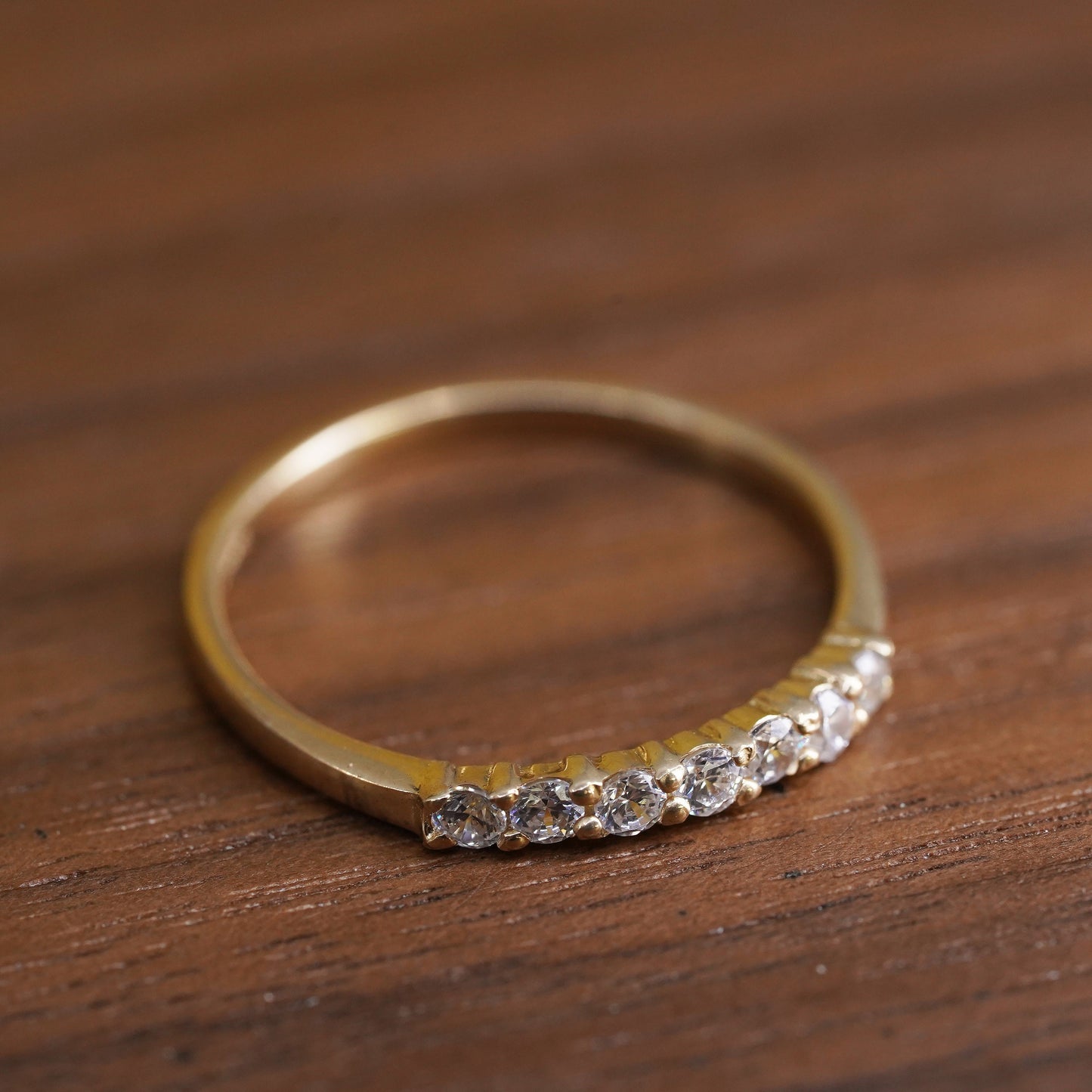 Size 6.75, vermeil gold over Sterling silver ring, 925 stackable band with cz