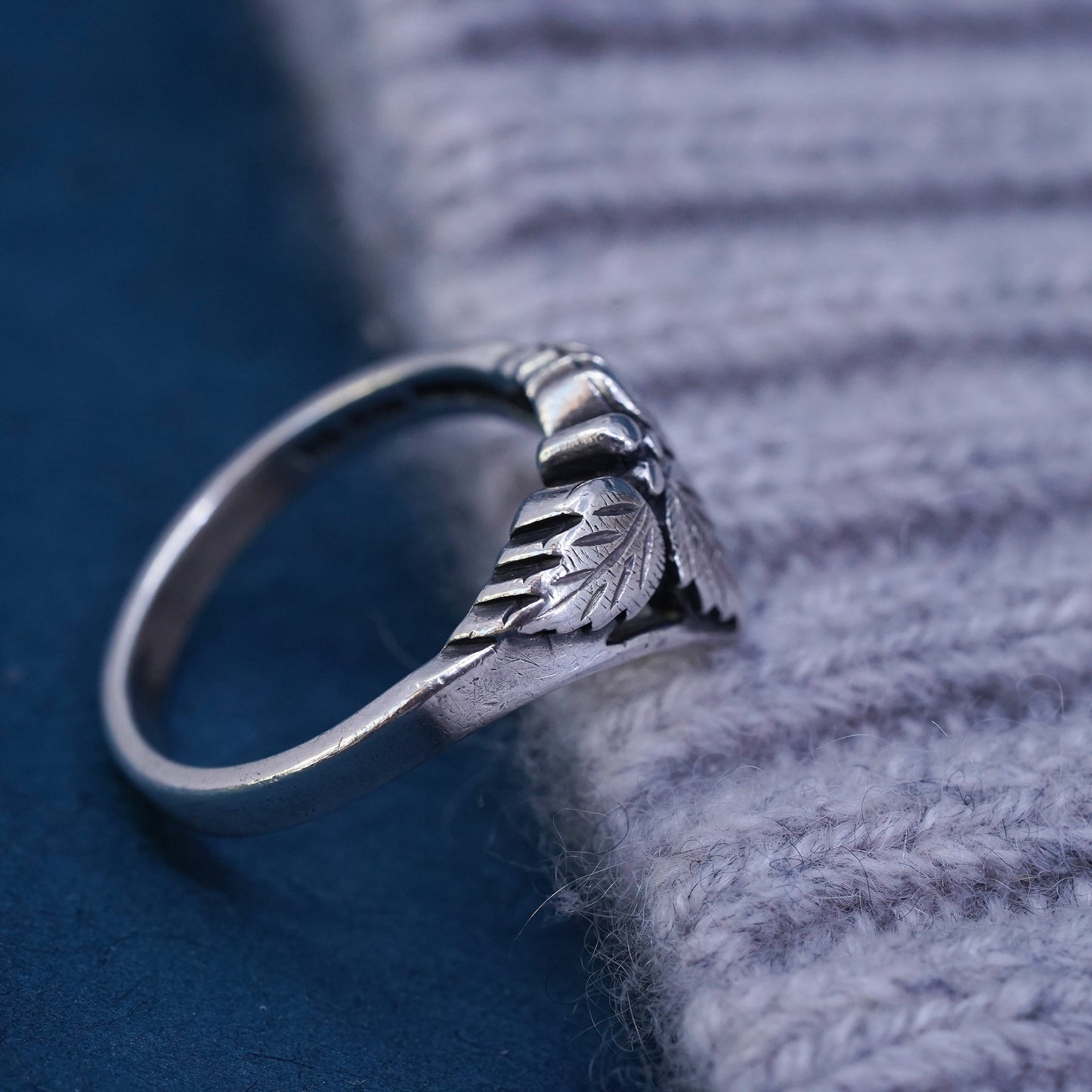 Size 8, wheeler Sterling silver handmade ring, 925 band with rose flower carved