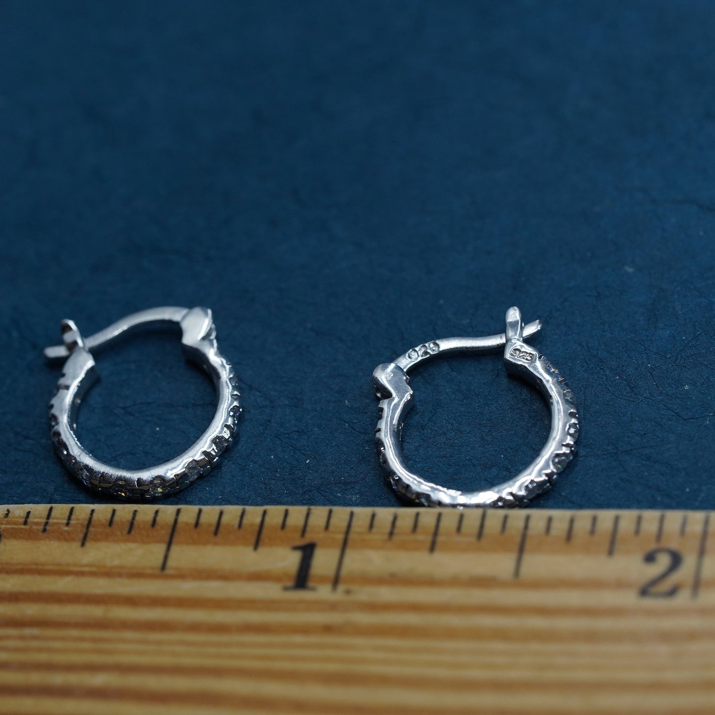 0.5", vintage Sterling silver handmade hoop earrings, 925 huggie with cz