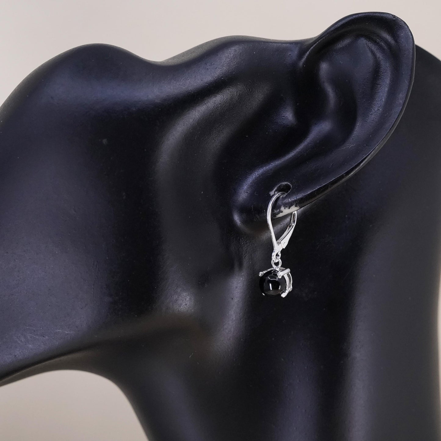 Vintage sterling 925 silver handmade earrings with onyx inlay