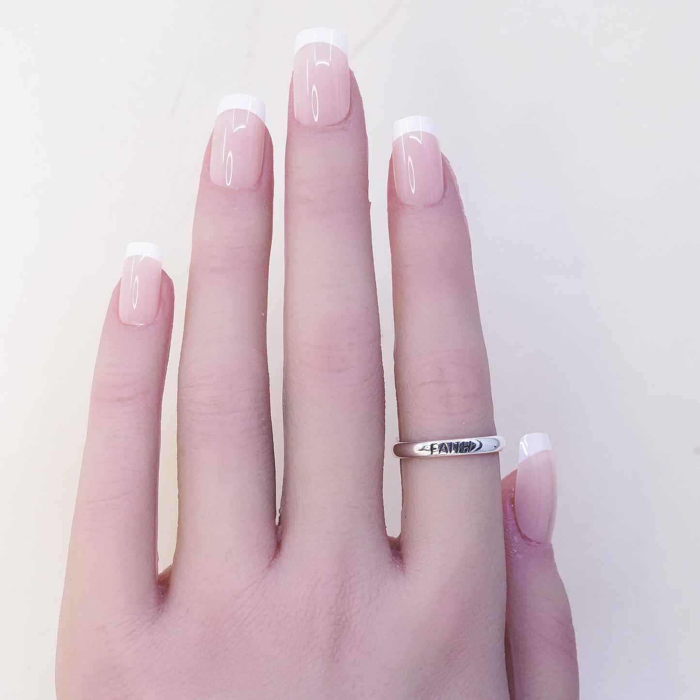 Size 7, vintage Sterling 925 silver handmade Faith ring stackable band