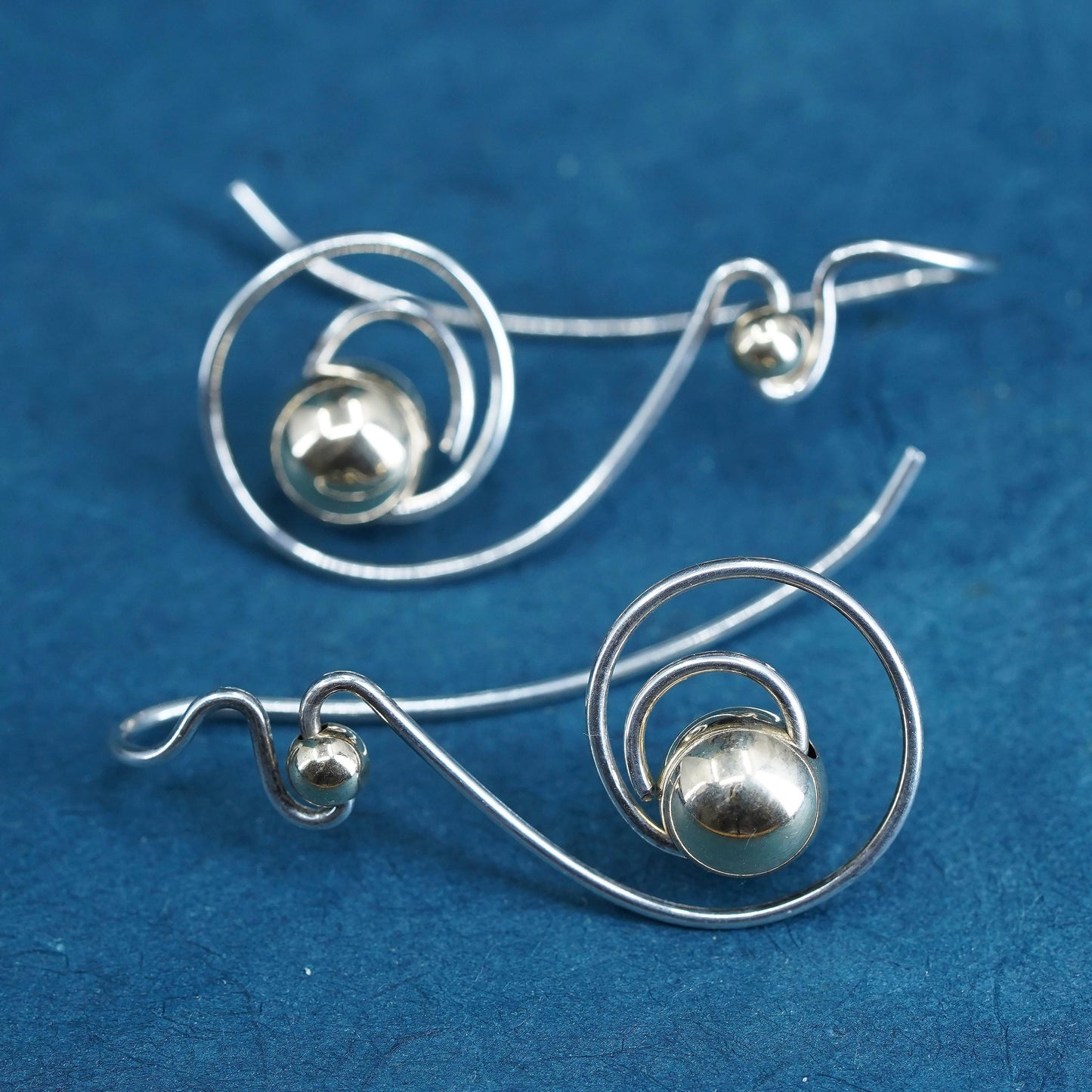 Vintage Native American Sterling Silver earrings, 925 sprial w/ 14K gold beads