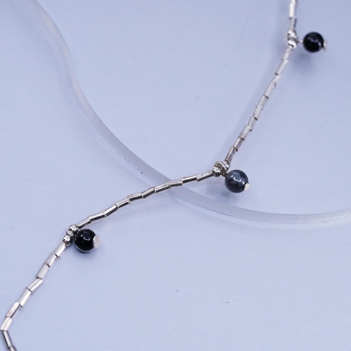 16+3”, Native American Sterling 925 liquid silver necklace hematite beads