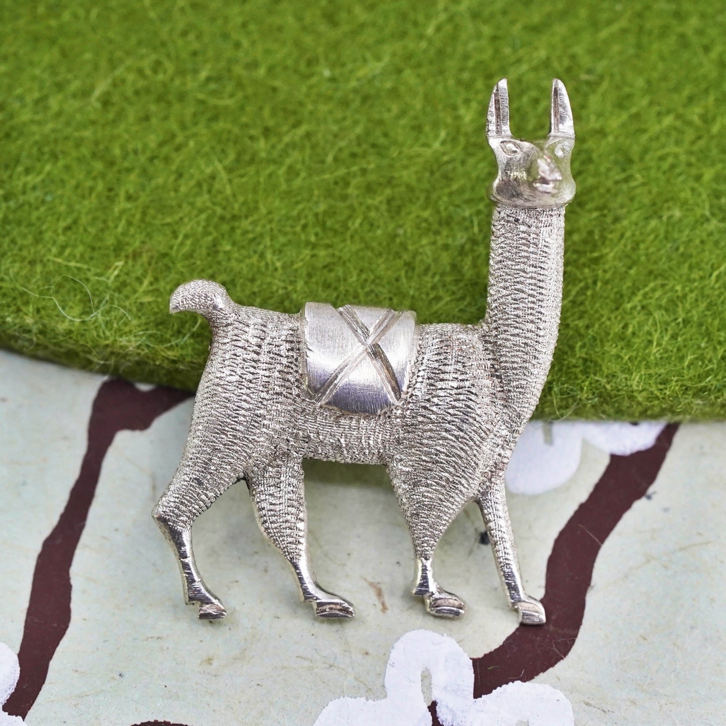Vintage sterling 925 silver llama brooch, Southwestern handmade pin