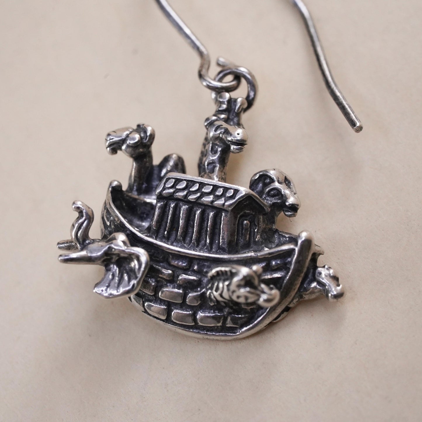 sterling silver single earring 925 Noah’s Ark boat charm zebra elephant giraffe