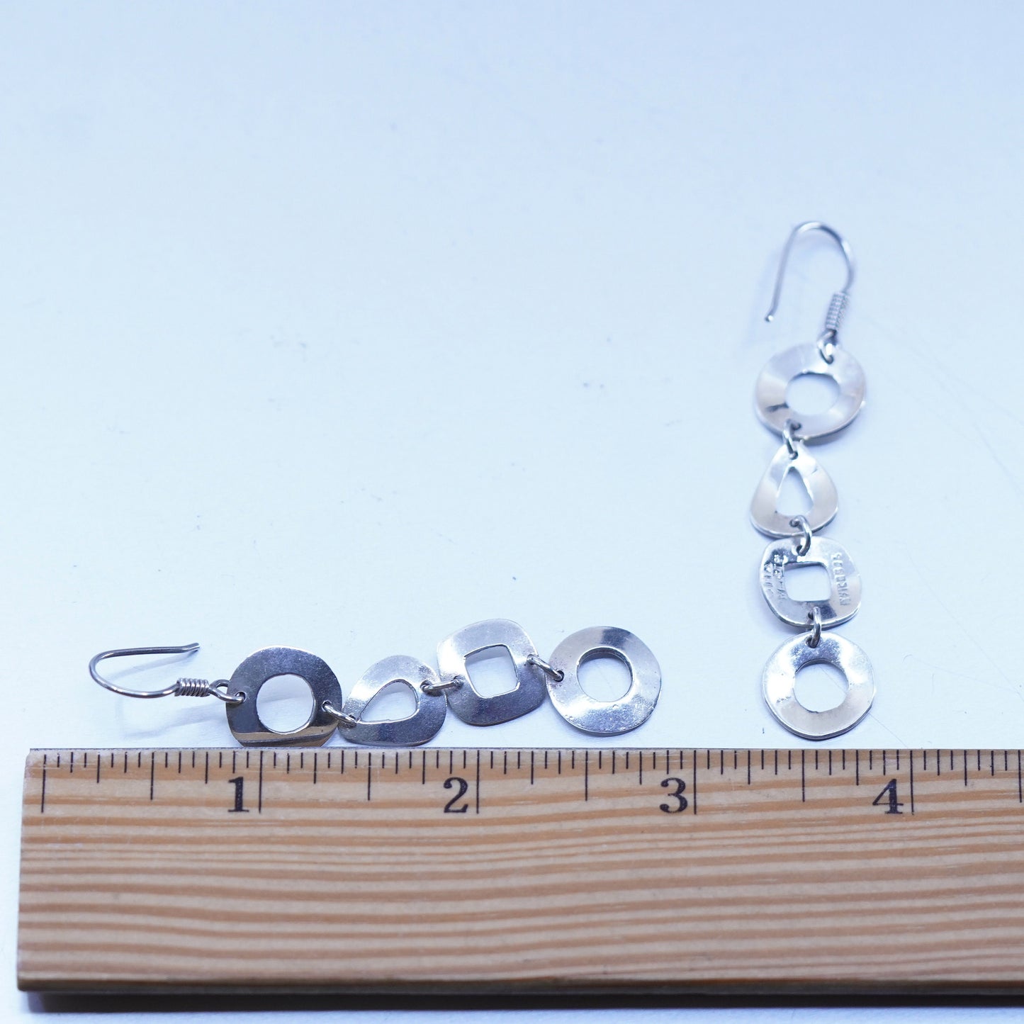Mexican Sterling 925 silver handmade entwined circle teardrop discs earrings