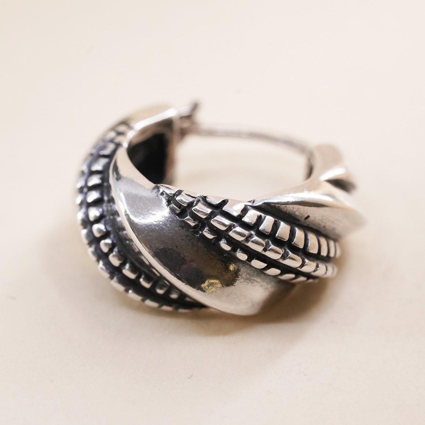 0.75”, Vintage sterling silver single earring, twisted 925 huggie hoop