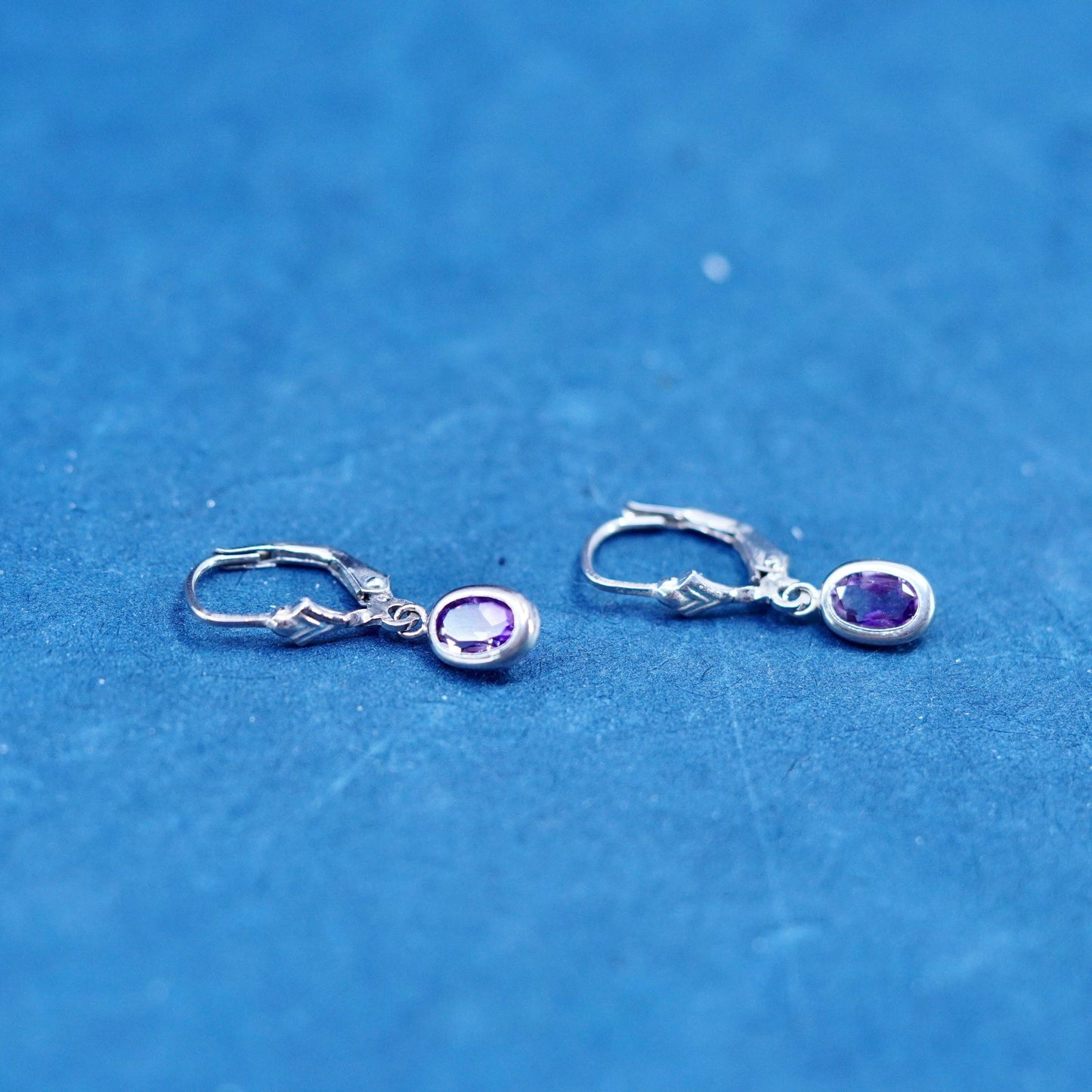 Vintage sterling 925 silver handmade earrings with amethyst