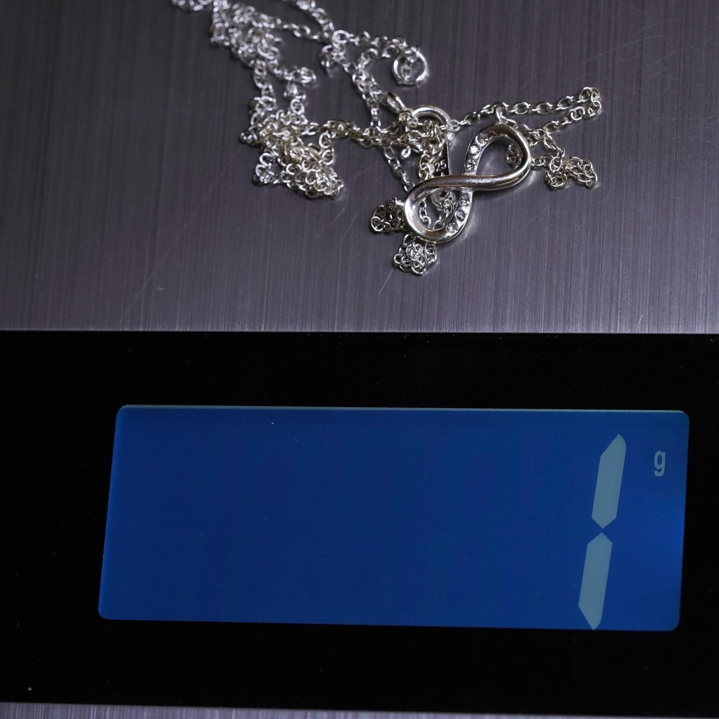 16+2”, Sterling silver necklace, 925 circle chain infinity loop cross pendant
