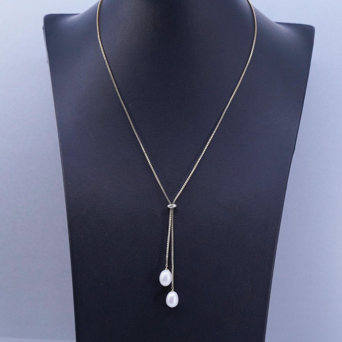 18” Italian vermeil gold over Sterling 925 silver box necklace pearl pendants