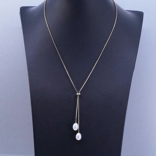 18” Italian vermeil gold over Sterling 925 silver box necklace pearl pendants