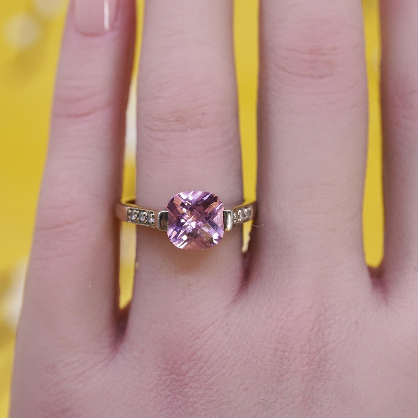 Size 9, vintage rose gold filled Sterling silver 925 engagement ring w/ pink cz