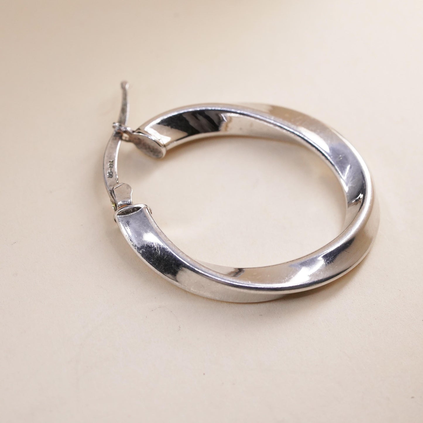 1.25", Vintage sterling silver loop single earring, primitive twisted hoop