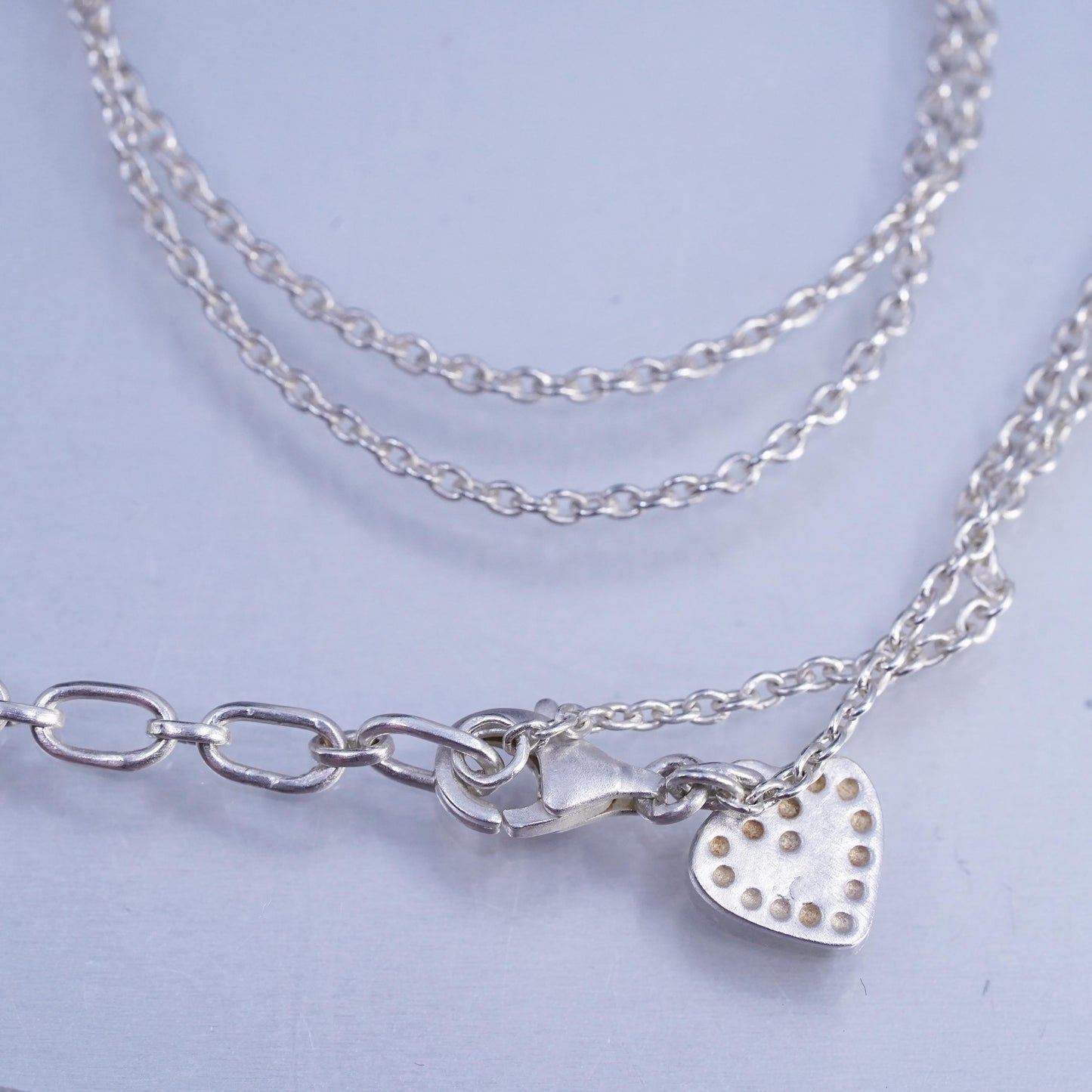 18+2" 1mm, vintage Sterling 925 silver circle chain necklace with heart charm
