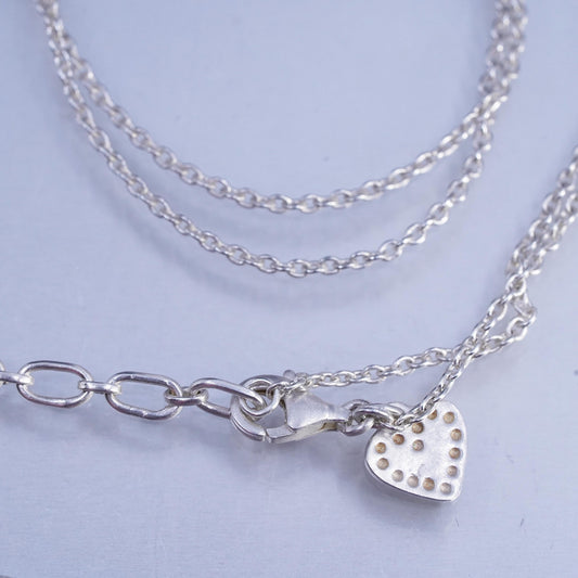 18+2" 1mm, vintage Sterling 925 silver circle chain necklace with heart charm