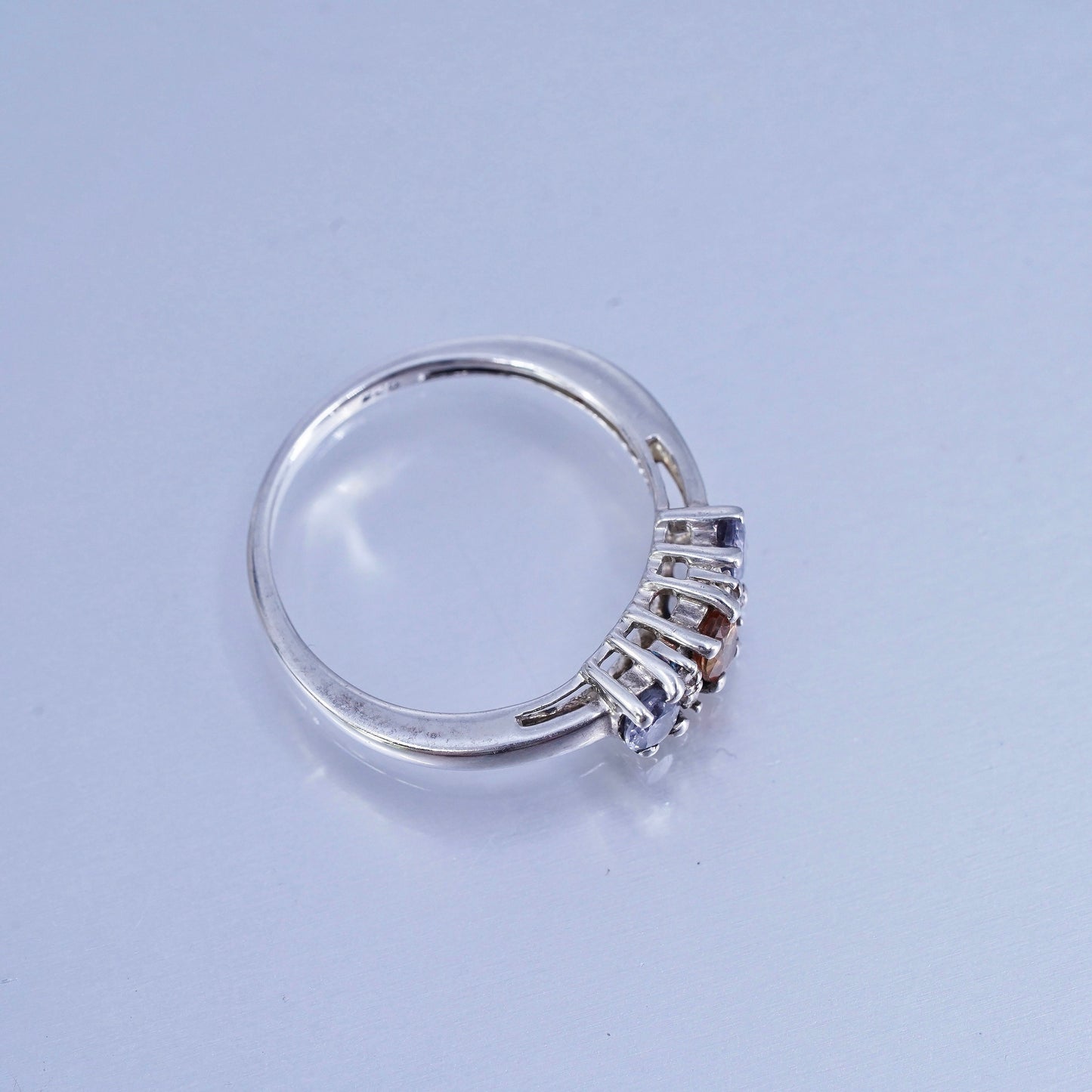Size 7.25 vintage Sterling 925 silver stackable ring with citrine and amethyst