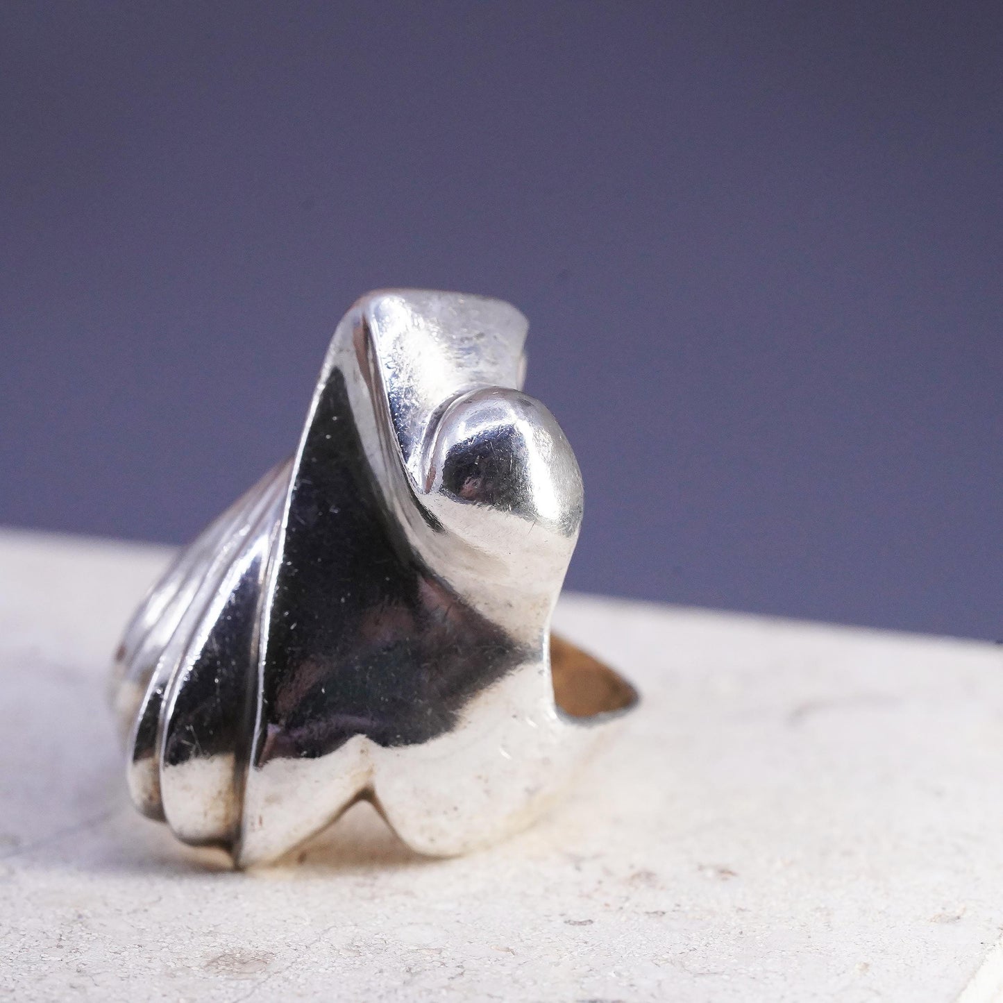 Size 6, Sterling Silver Sculptural Statement Ring, Abstract Swirl, Chunky Band