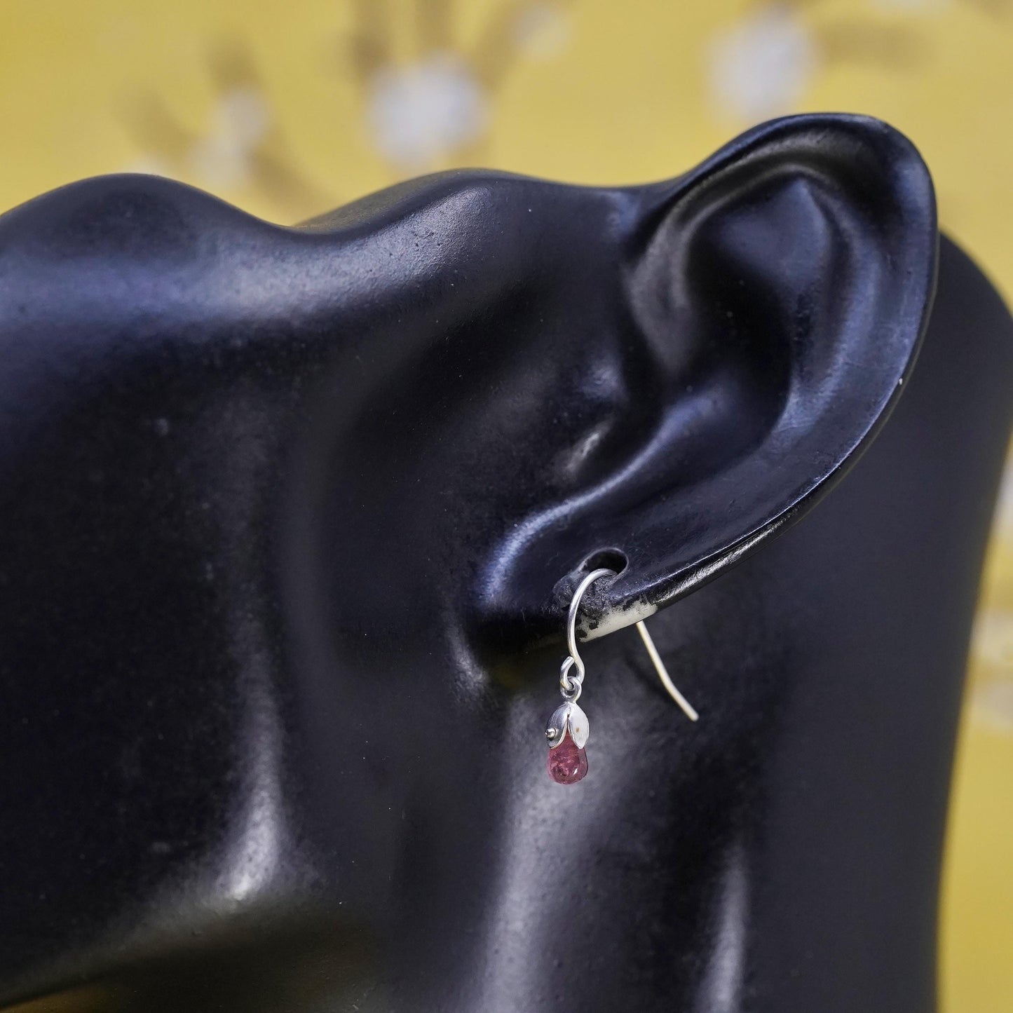 Vintage Sterling silver 925 handmade earrings with pink crystal