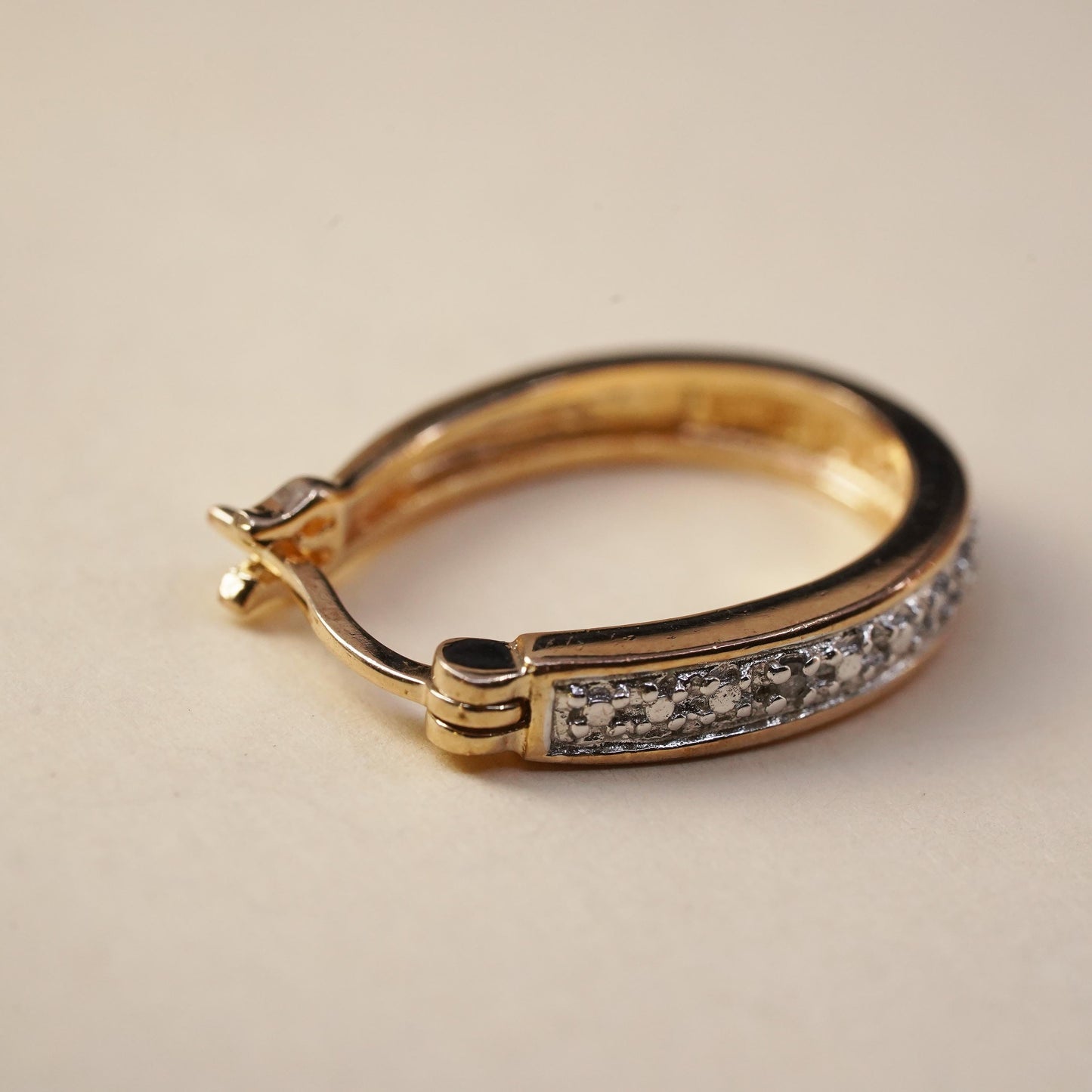 0.75", vermeil gold over sterling silver loop single earring, hoop diamond