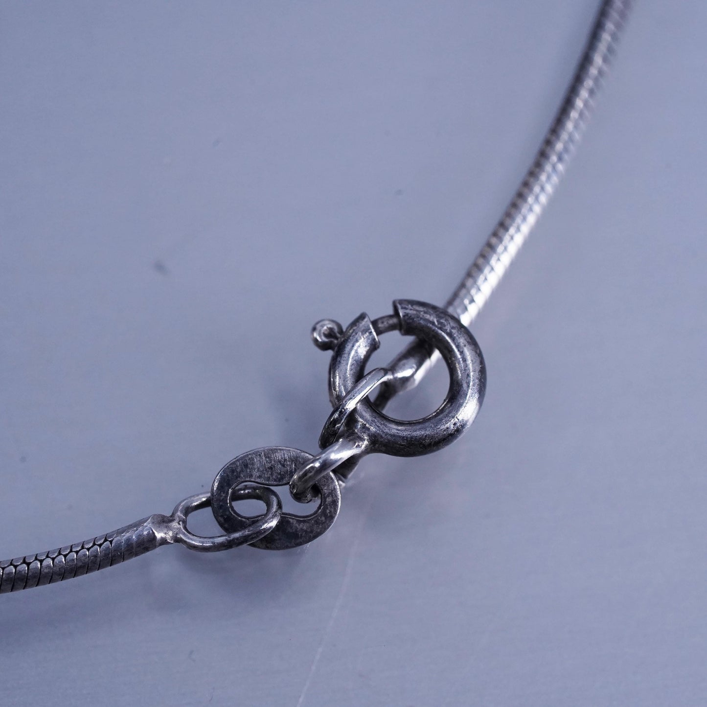 16”, vintage Sterling 925 silver handmade snake chain necklace feather pendant