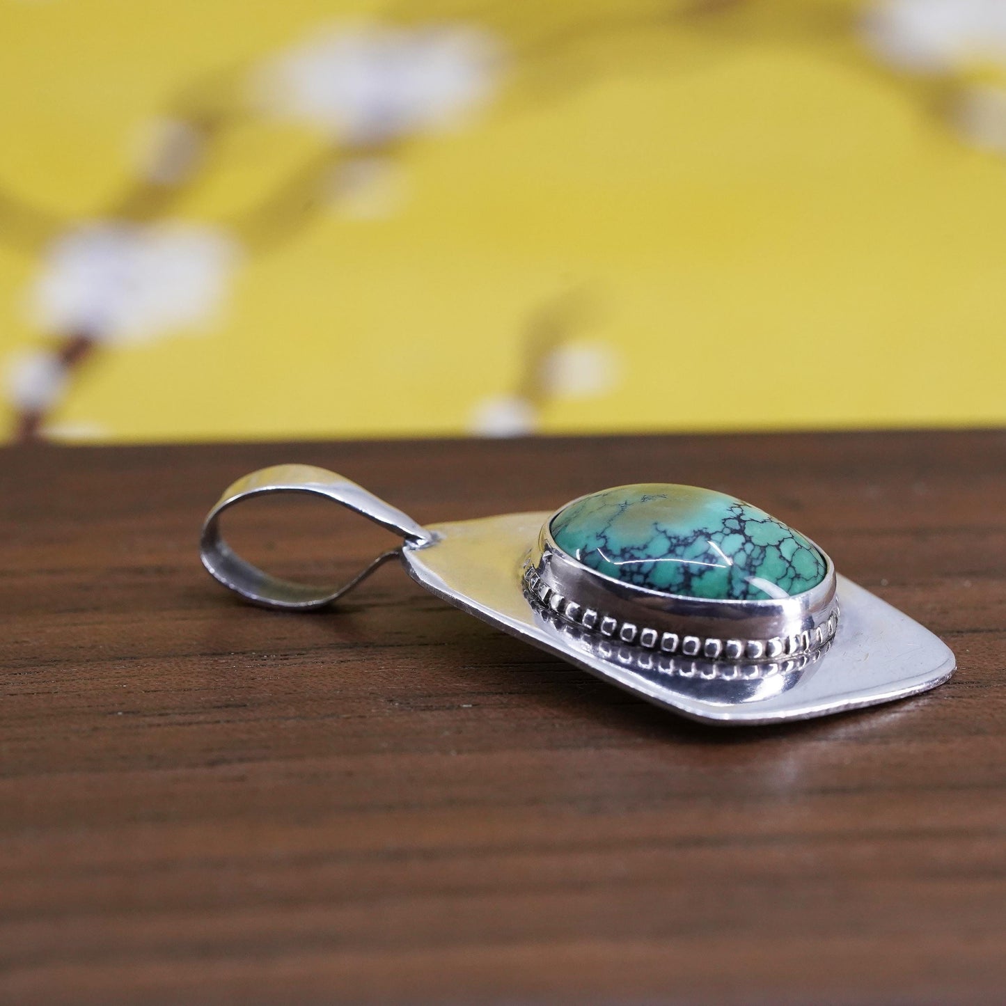 Vintage Native American Sterling 925 silver handmade pendant with turquoise