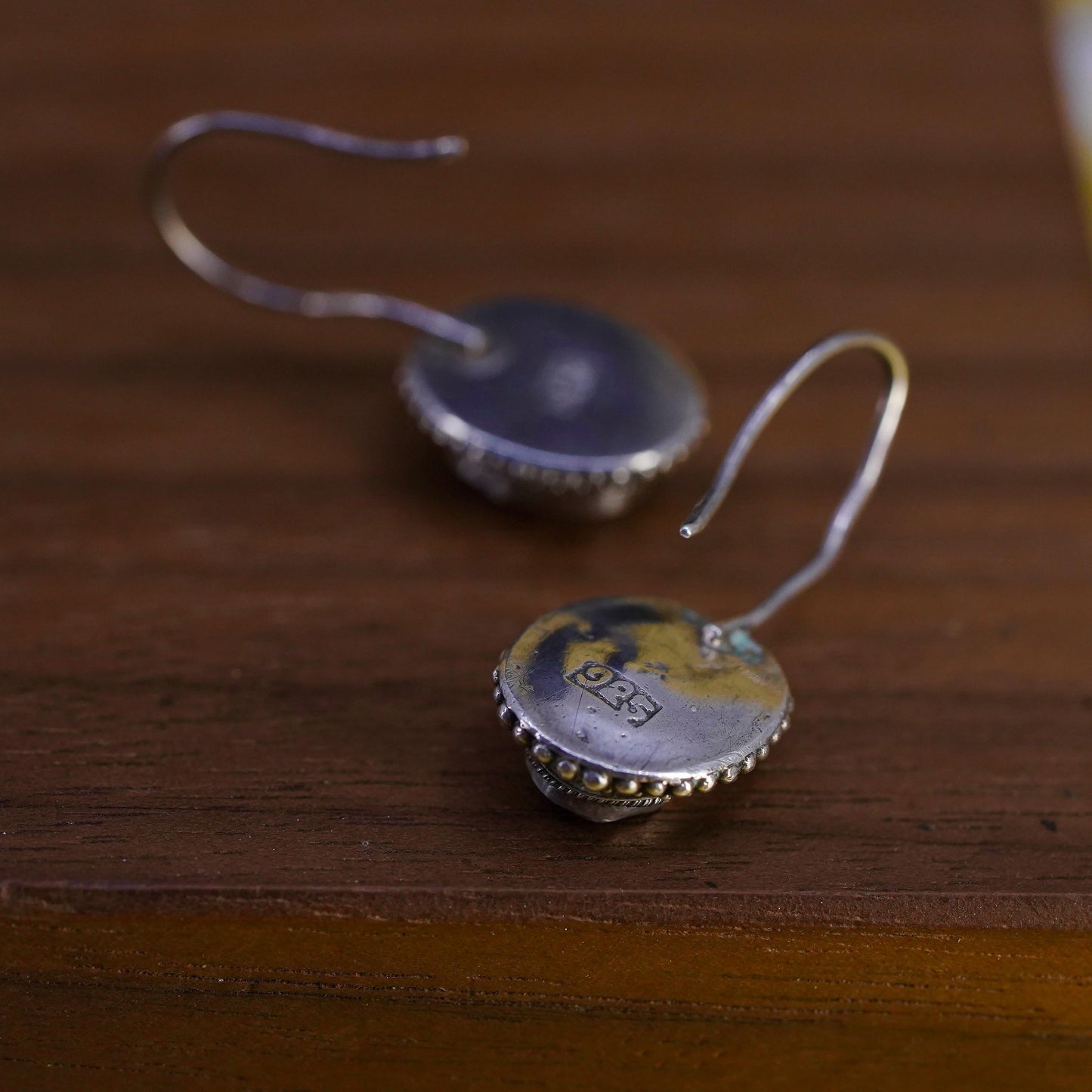 Vintage Sterling 925 silver handmade earrings with oval amethyst and cable