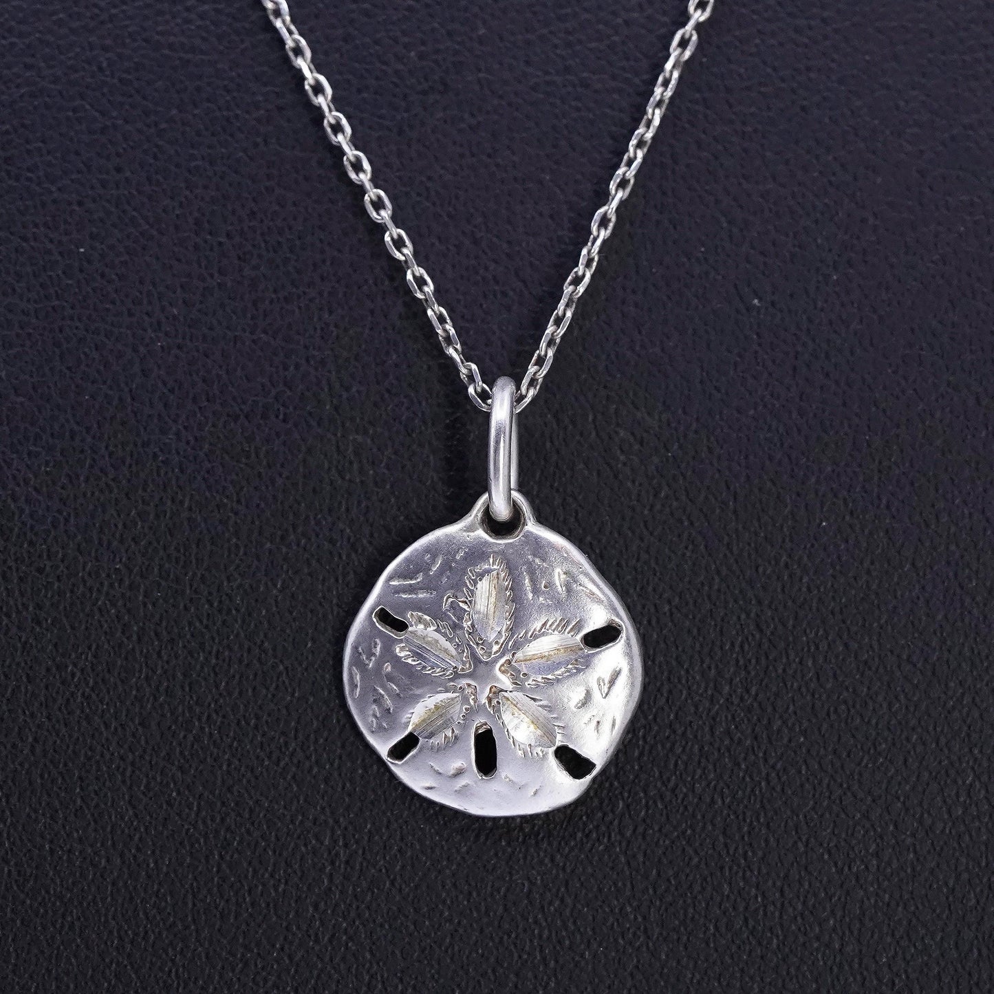 Vintage Sterling silver handmade circle chain necklace, 925 sand dollar pendant