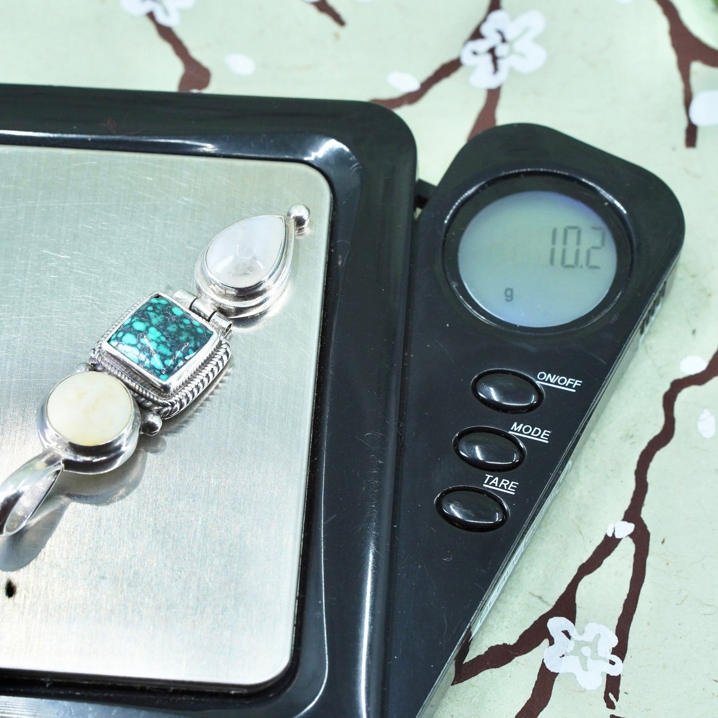 Native American sterling silver 925 moon face pendant with turquoise moonstone