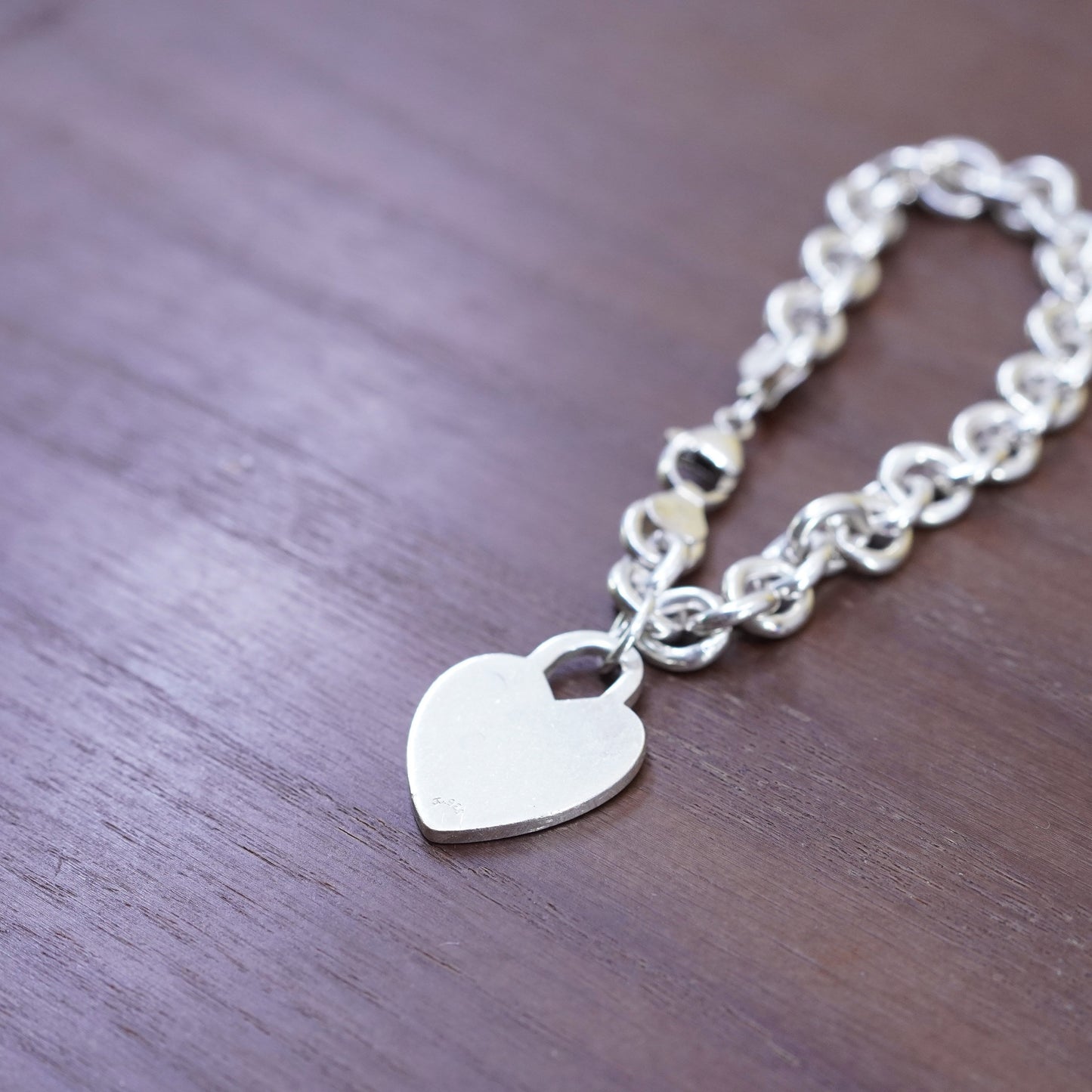 6.75”, Judith Jack Sterling silver bracelet, 925 bold circle chain heart charm