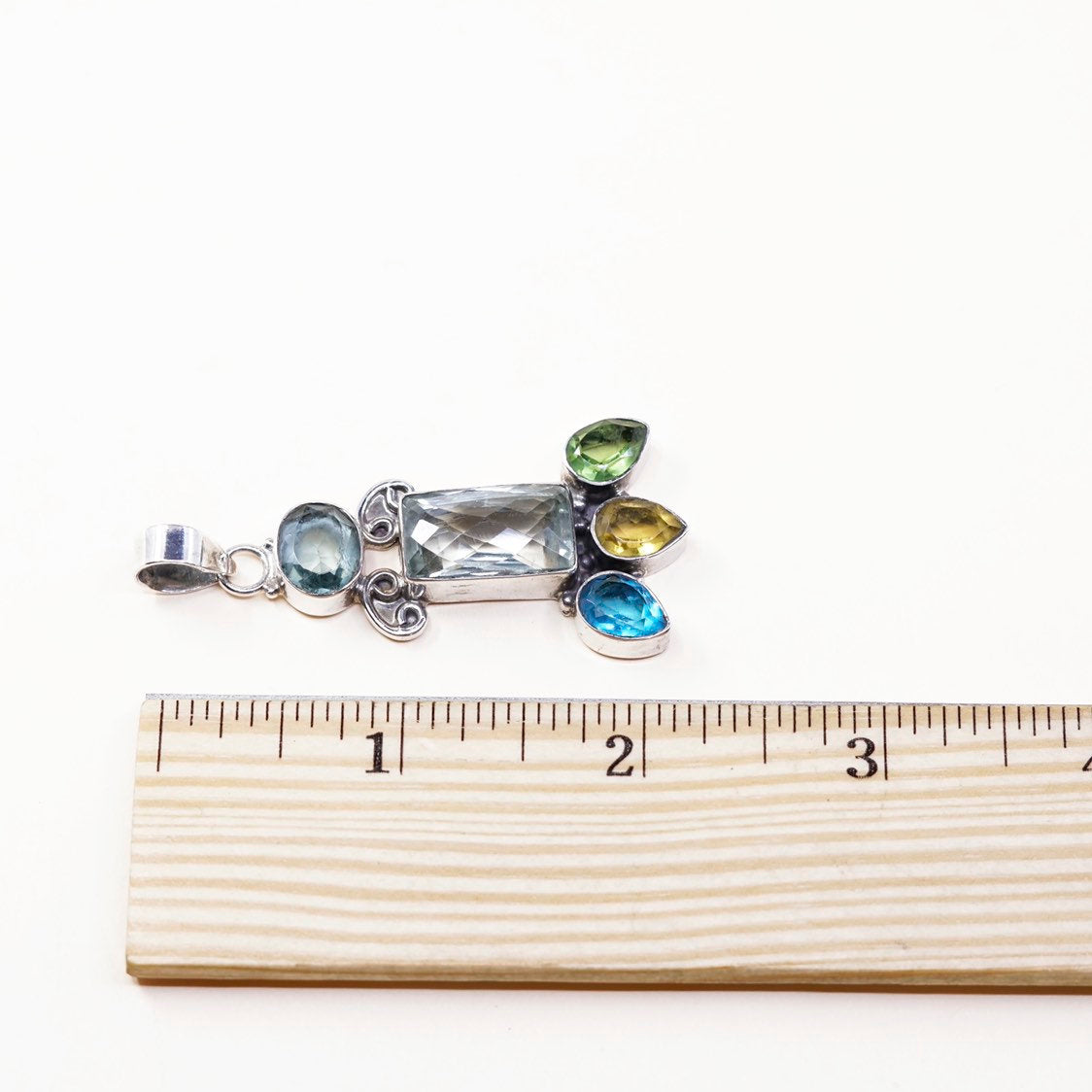 VTG Sterling silver handmade pendant, 925 w/ cushion cut colorful crystal