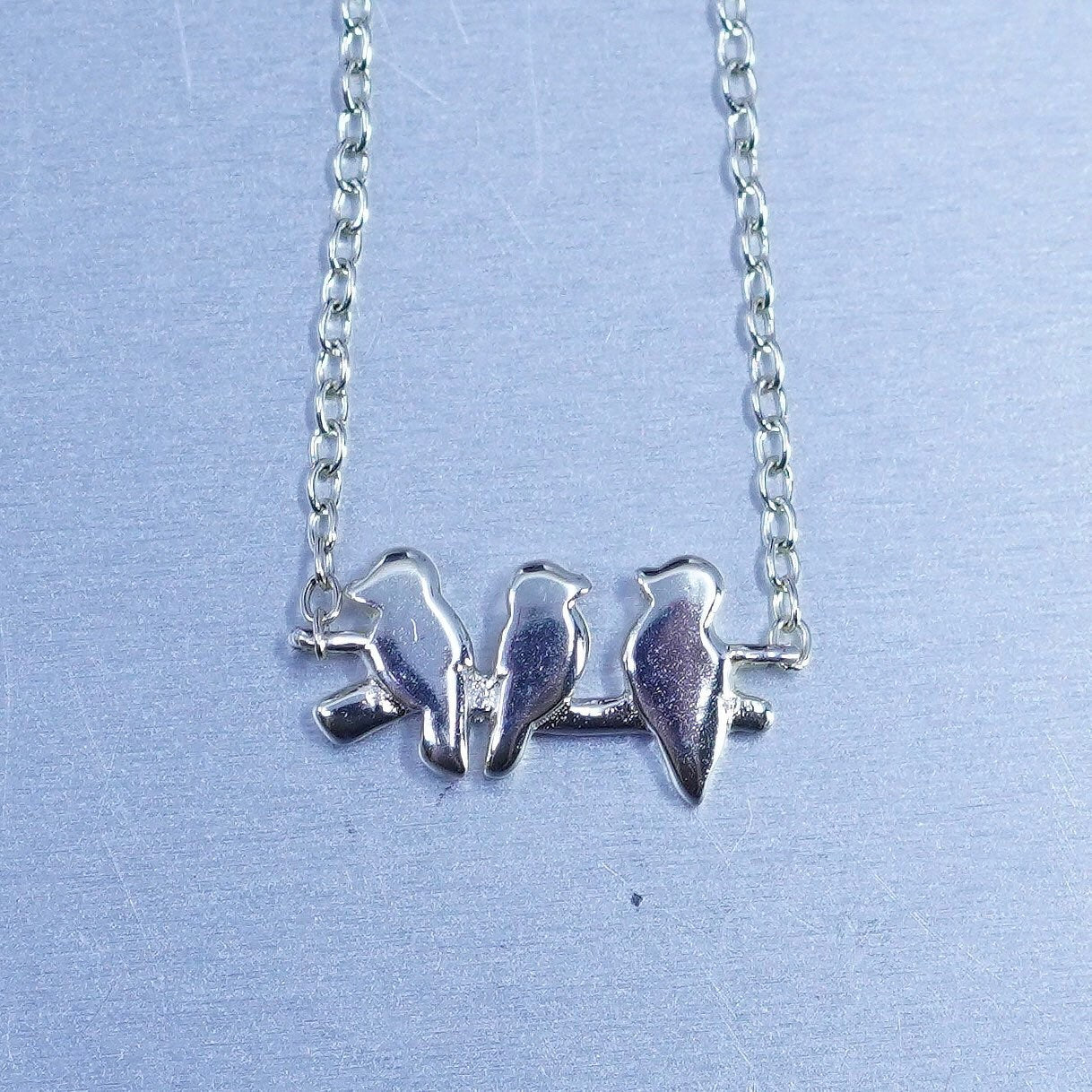 16+2”, vintage Sterling 925 silver circle chain necklace with bird pendant