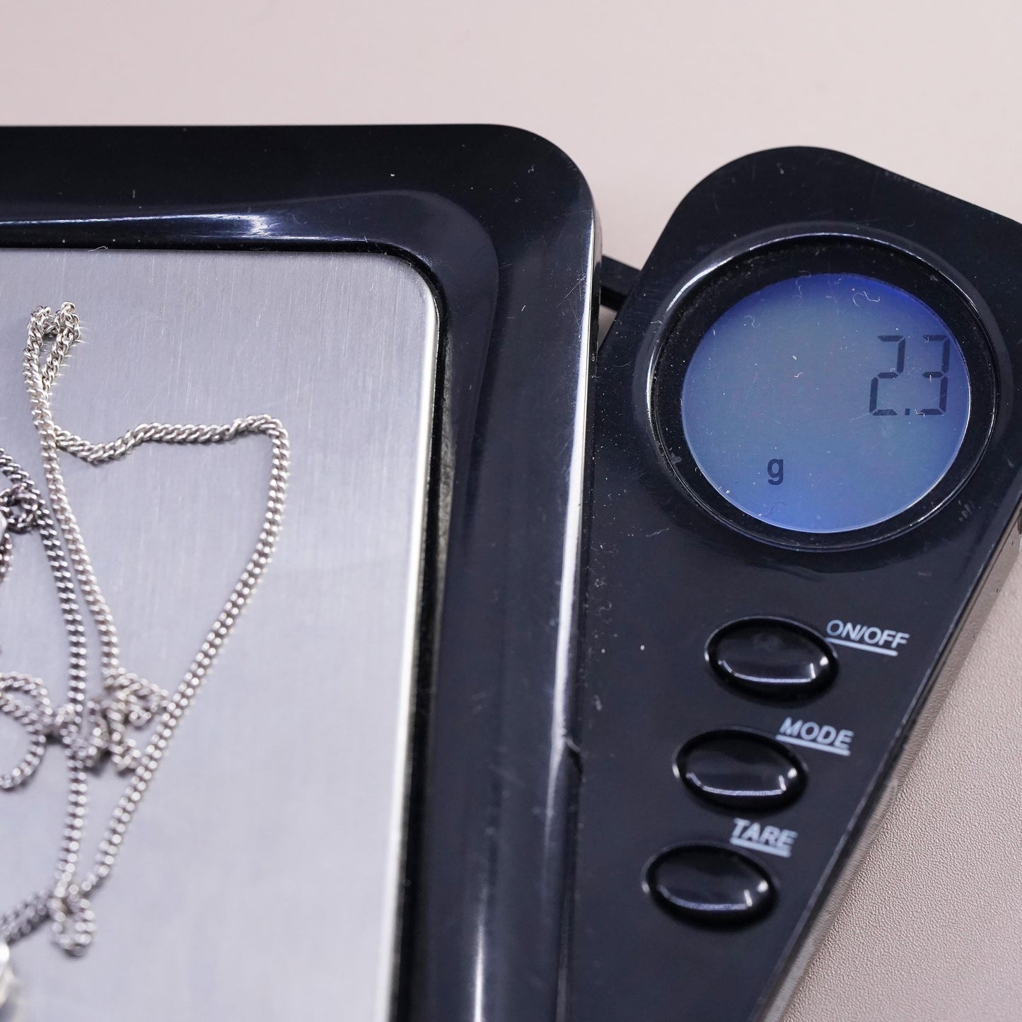 18”, vintage Sterling silver handmade necklace, 925 curb chain blue cz pendant