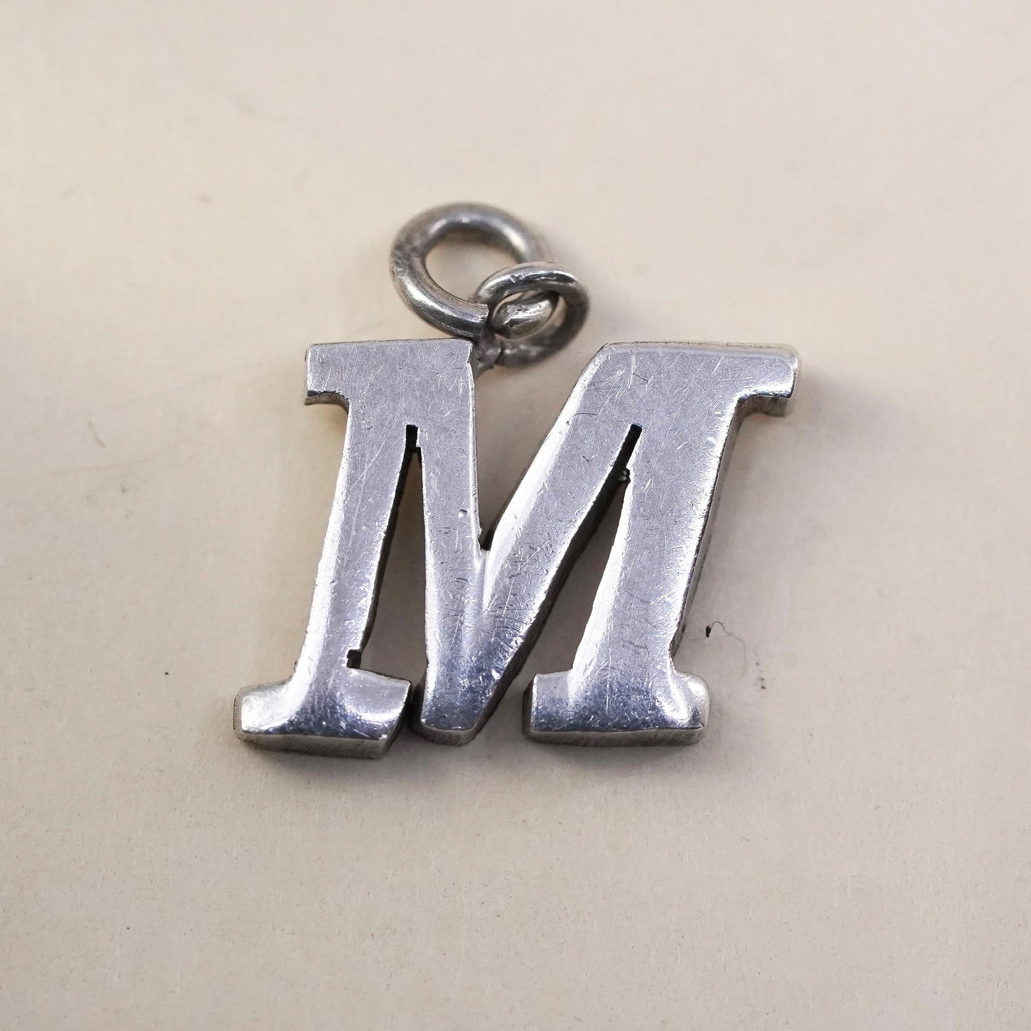 Vintage sterling silver handmade pendant, 925 charm engraved letter “M”