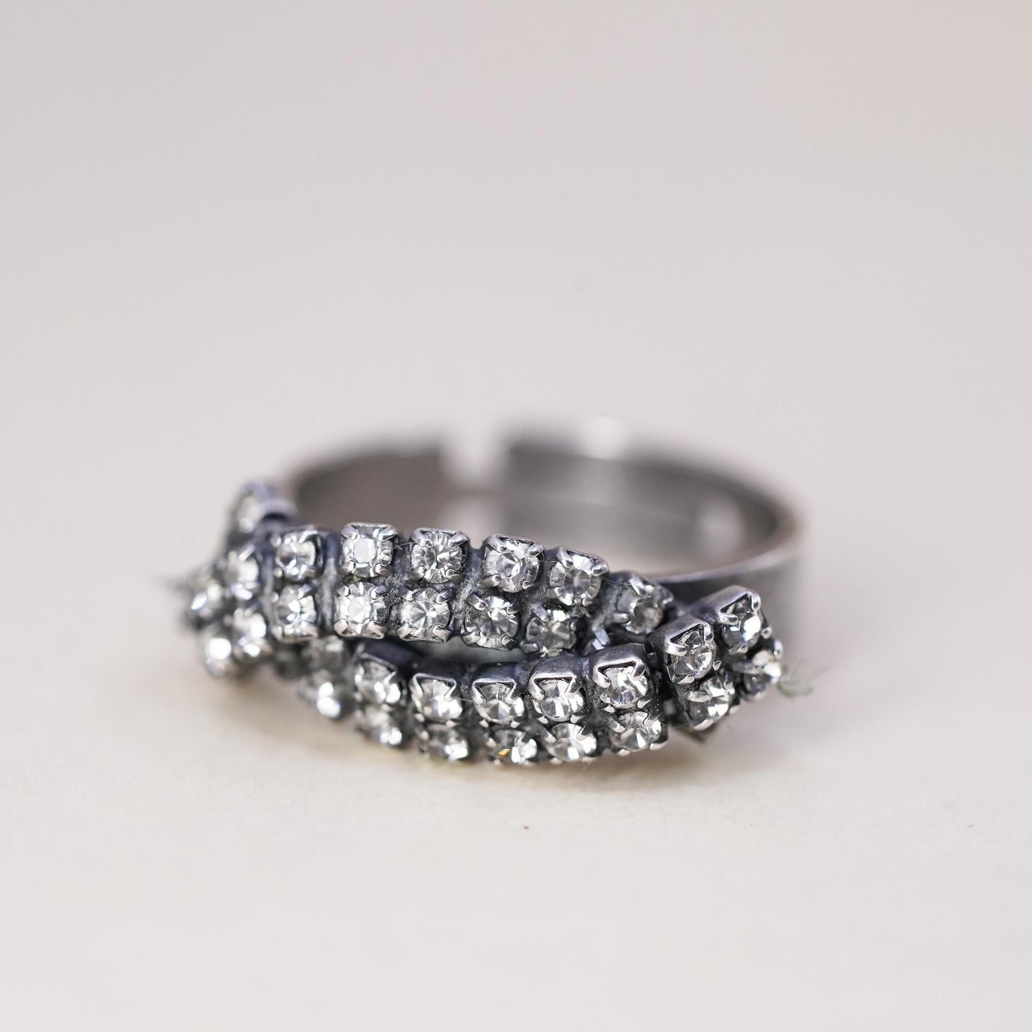 Size adjustable, Vintage Sterling silver handmade ring, 925 silver cluster cz
