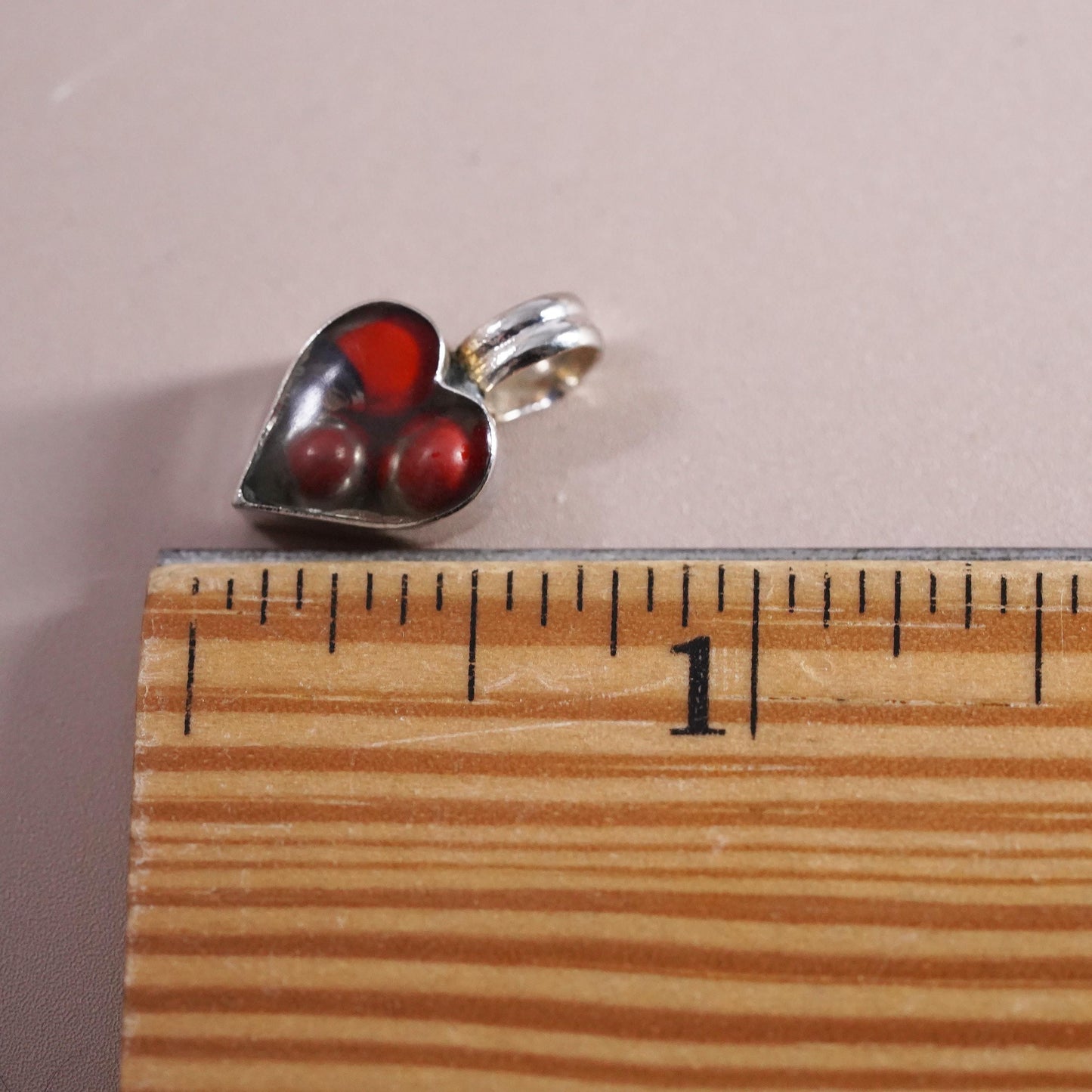 Vintage Sterling silver 950 handmade pendant with red bean