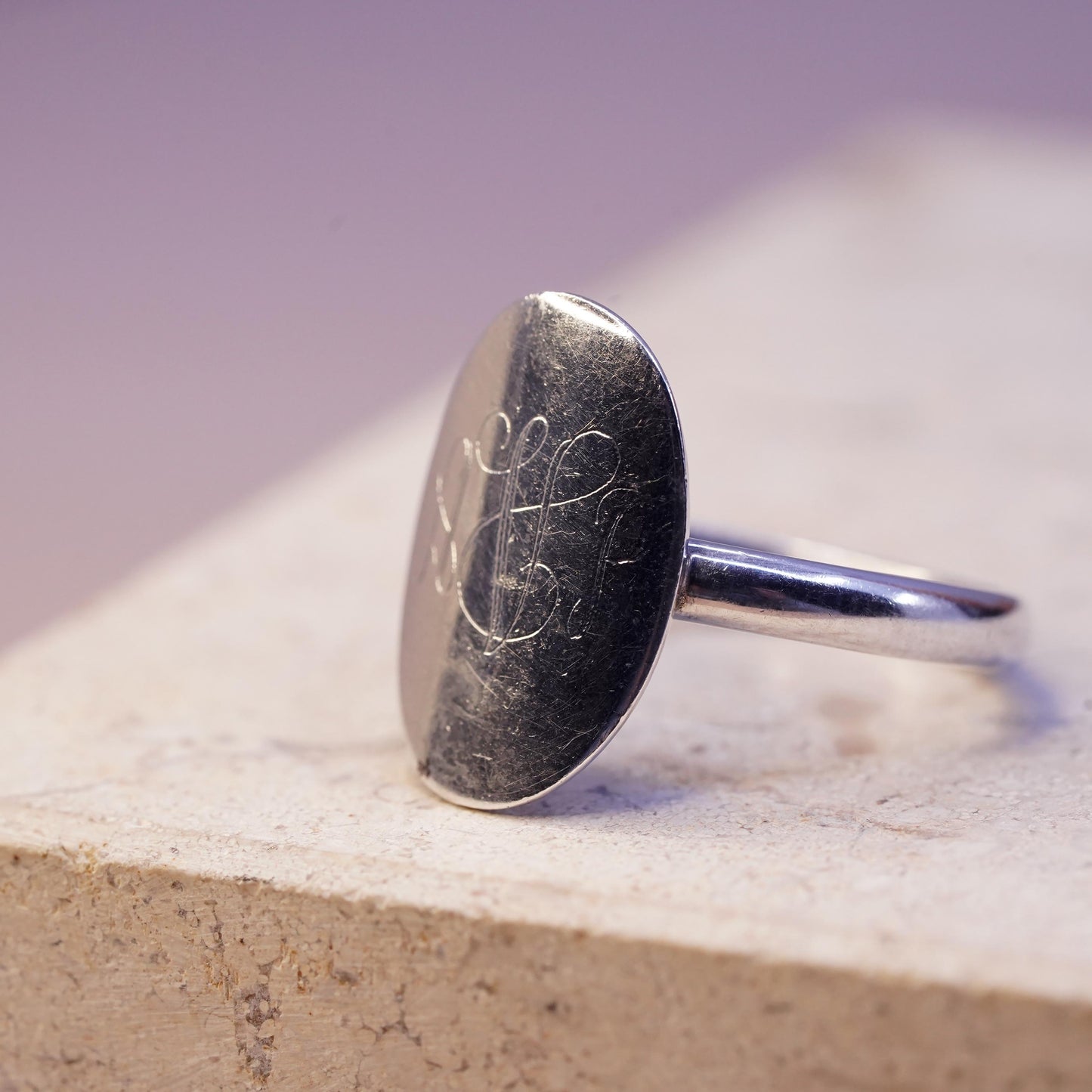 Size 10.5, vintage Sterling silver monogram ring, hopi 925 silver band with ARV