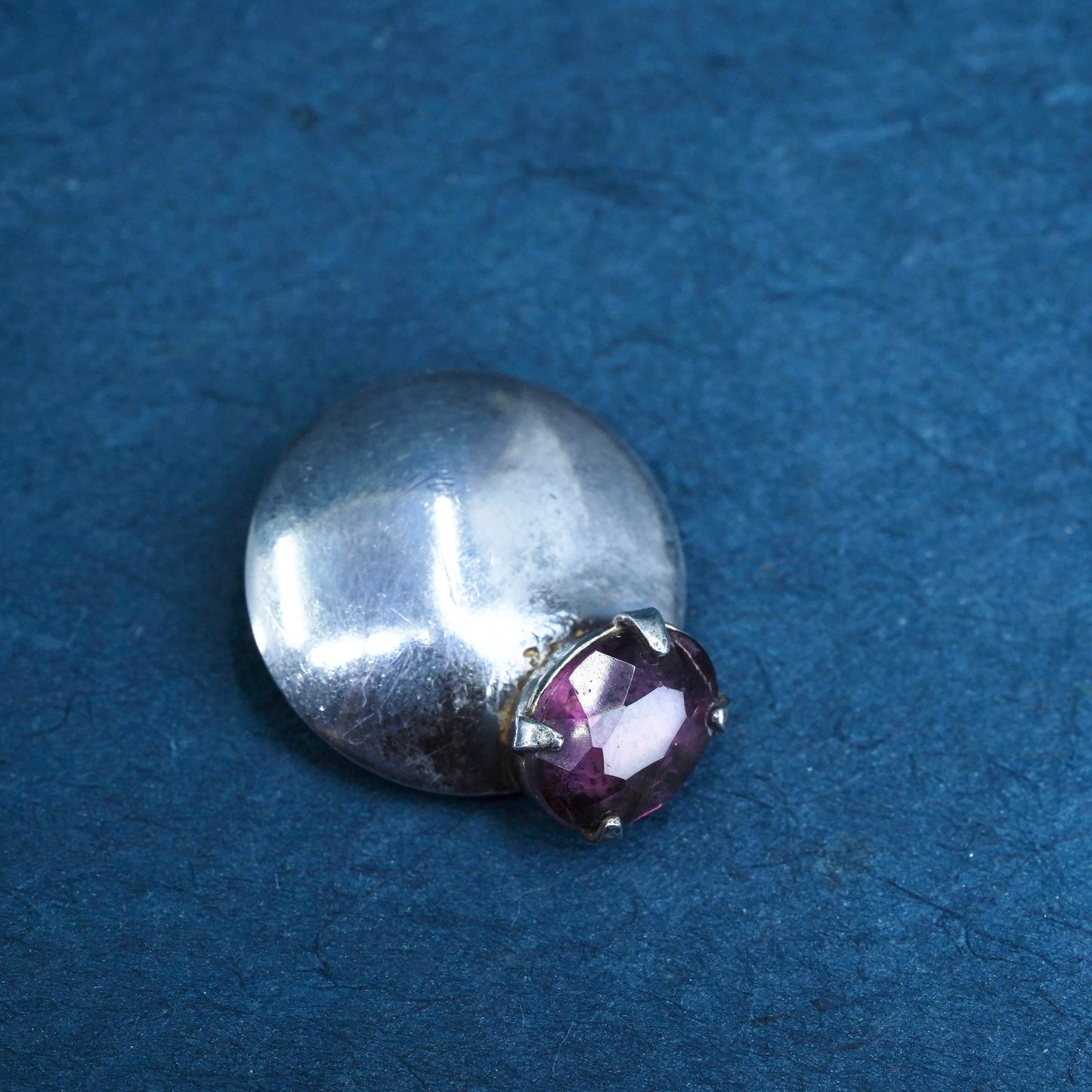 Vintage sterling silver handmade pendant, tiny solid 925 silver with amethyst