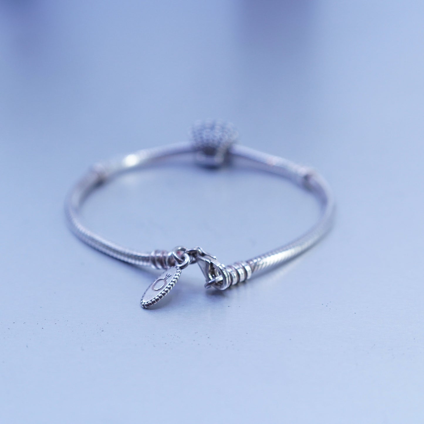 7”, Pandora Sterling 925 silver bracelet, bold snake link chain w/ pearl shell