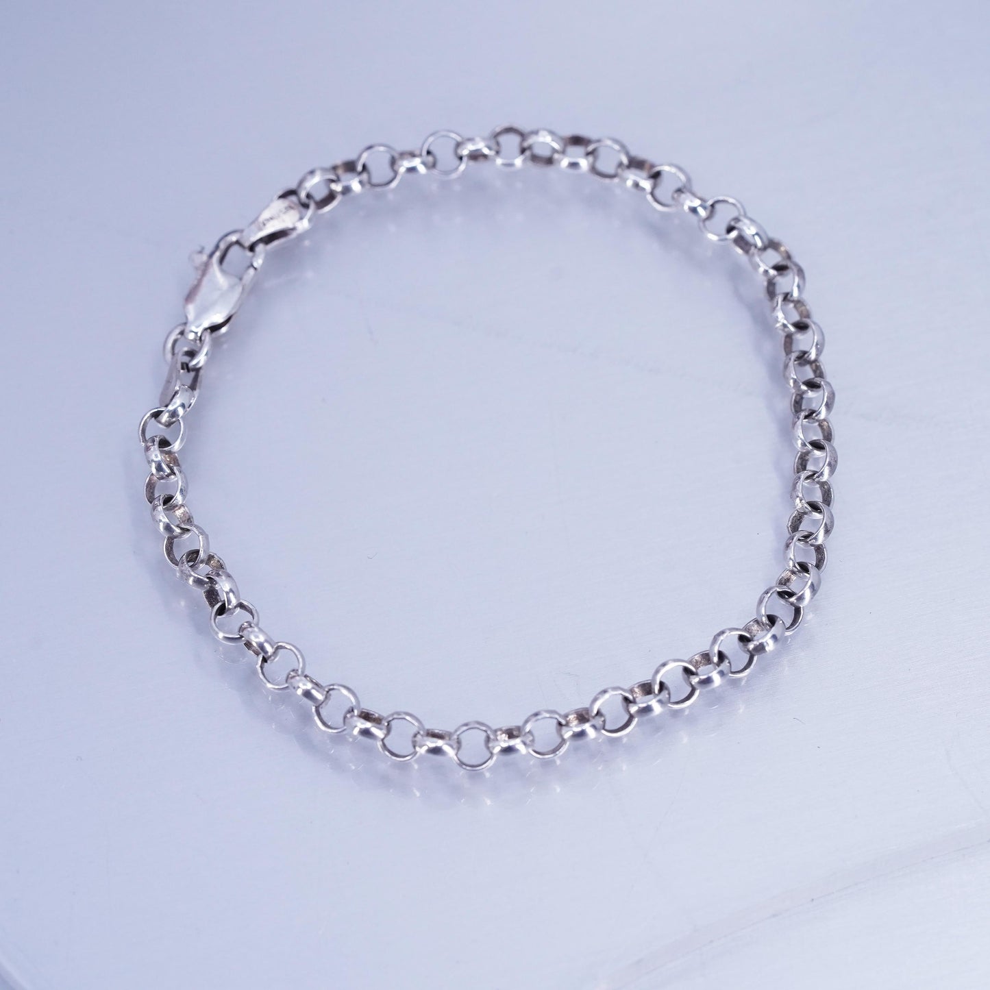 6.75” 4mm, vintage Sterling silver handmade bracelet, 925 bold circle chain