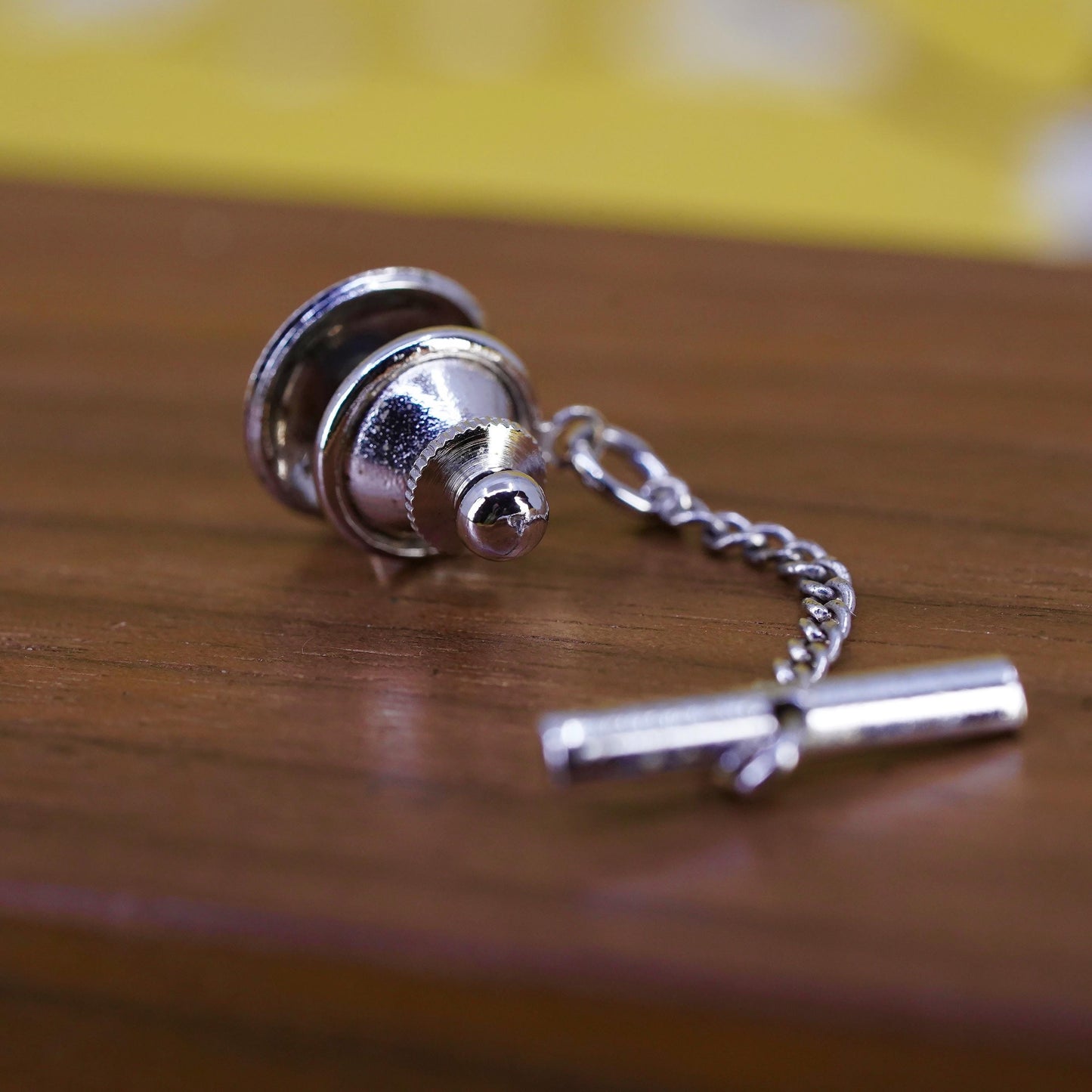 Sterling 925 Silver Tie Tack with Chain | Round Tie Pin Classic Men’s Accessory