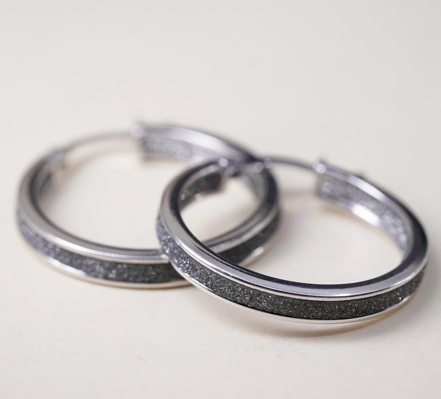 1", Vintage sterling silver loop earrings, 925 fashion glittering hoops